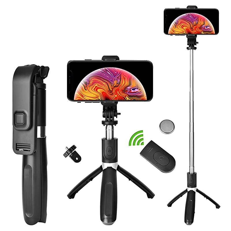 S91 Video Selfie Stick Tripod Extendable Bluetooth Stand with Wireless Remote Shutter for iPhone 1111 ProXS MaxXRX87 SamsungSmartphone GoproCameraMore