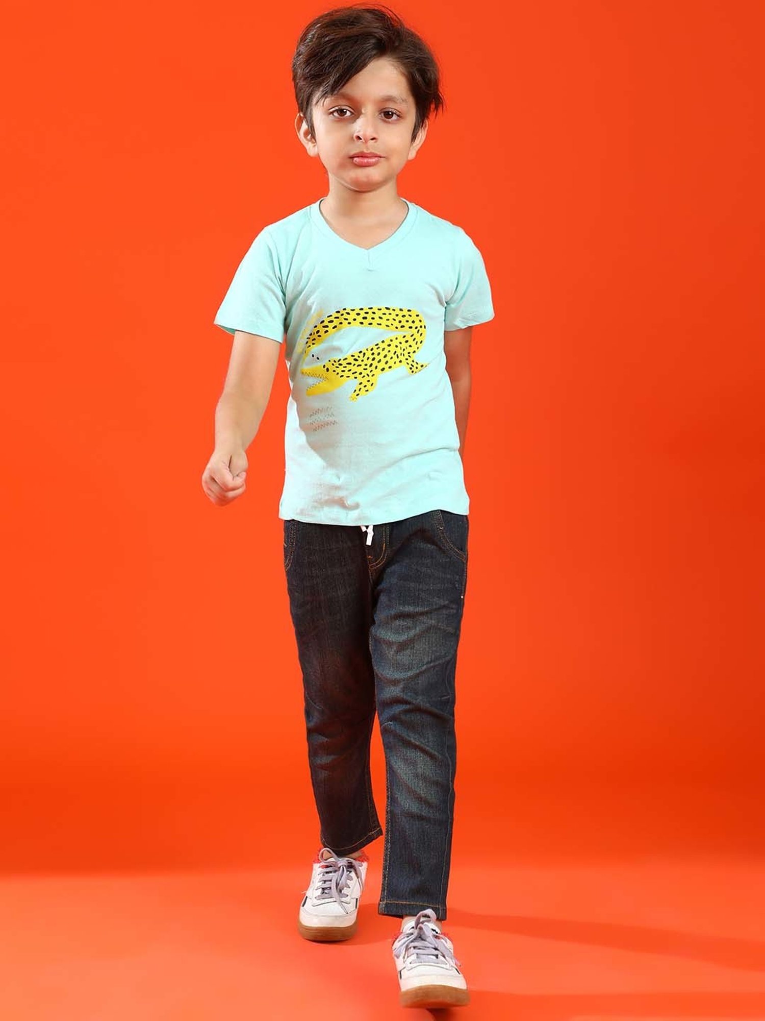 Tales & Stories Kids Aqua Blue Cotton Printed T-Shirt