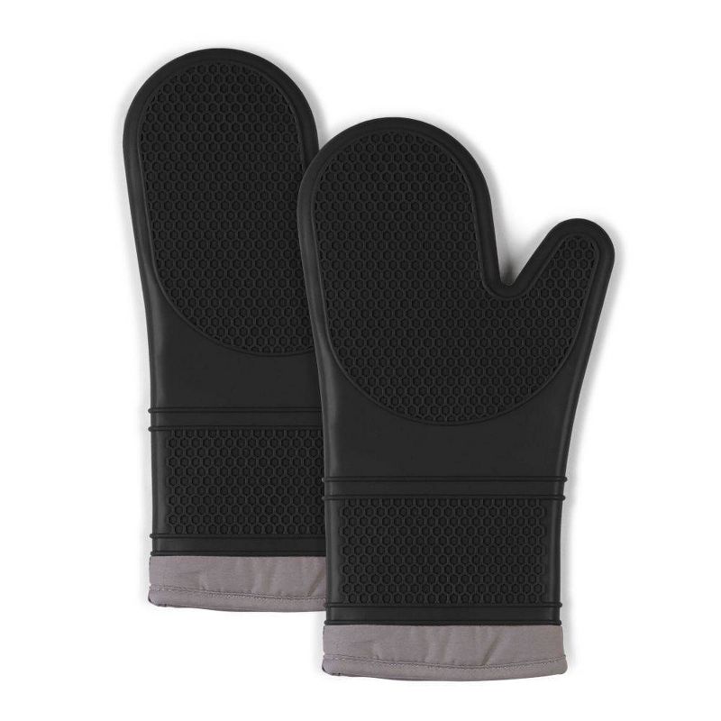 2pk Silicone Oven Mitts Black - Town & Country Living