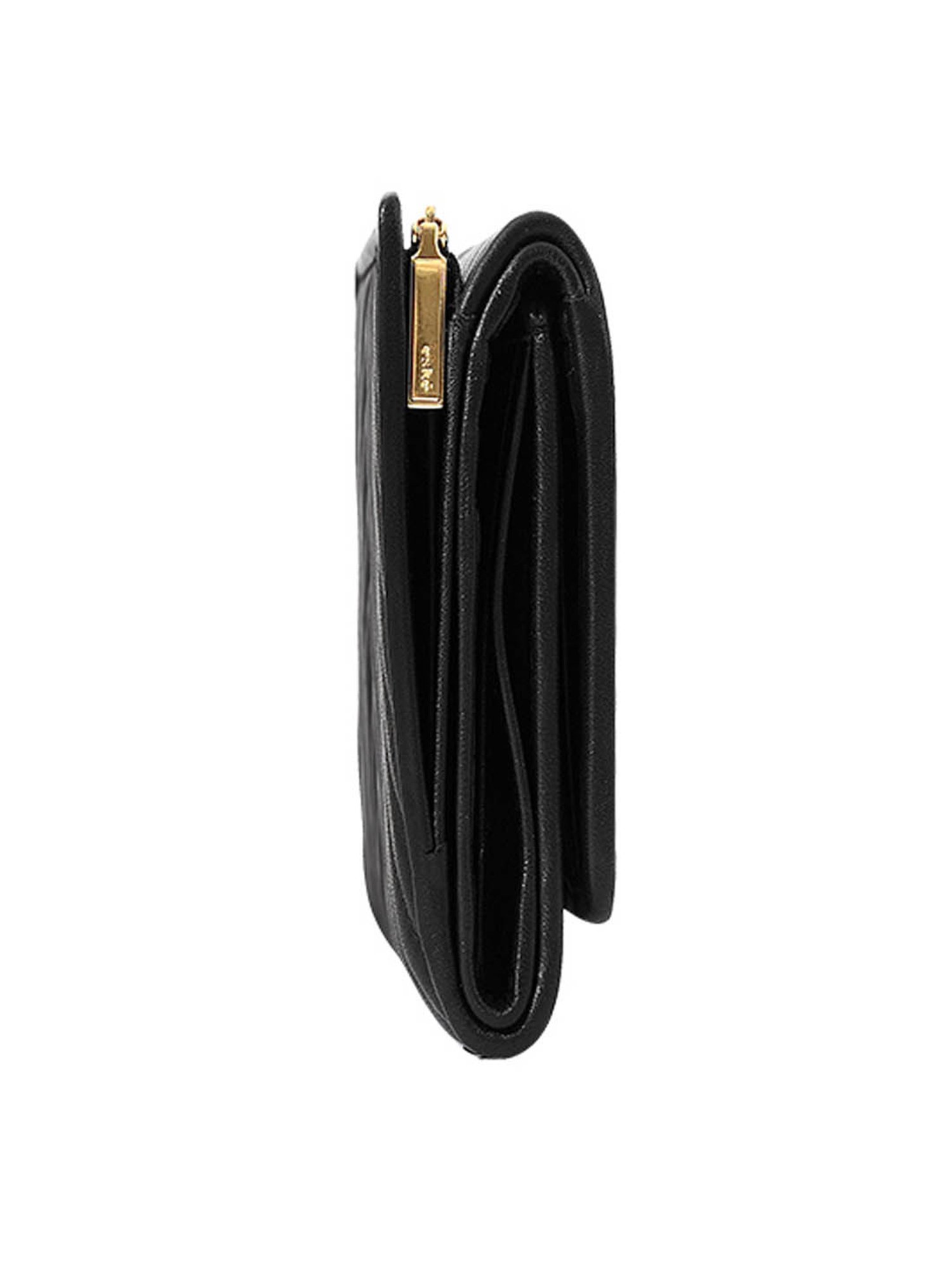 Eske Black Quilted Tri-Fold Wallet for Women