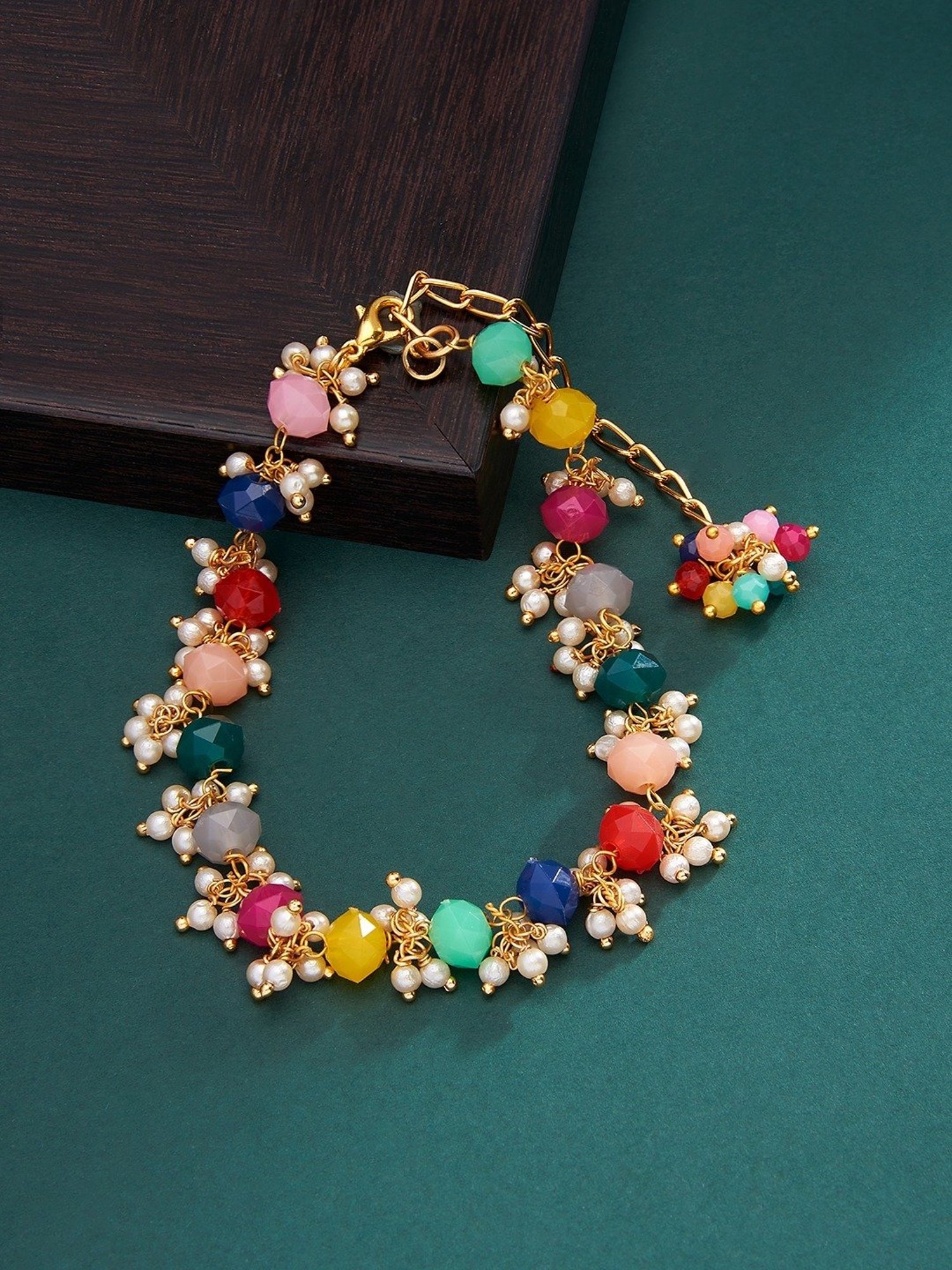 Zaveri Pearls Multicolor Crystal Beads & Cluster Pearls Traditional Bracelet-ZPFK13677