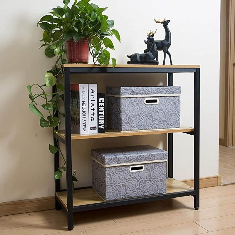 Collapsible Storage Boxes with Lids Fabric Decorative Storage Bins Cubes Organizer Containers Baskets with Cover Handles Divider for Bedroom Closet Living Room 14.9x9.8x9.8 Inch 3 Pack