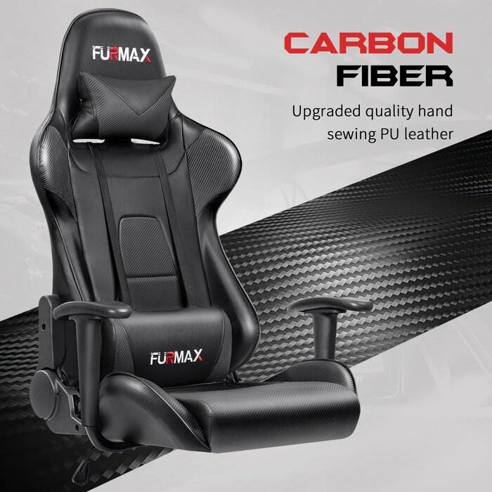 Furmax Gaming Office Chair Ergonomic High-Back Racing Style Adjustable Height Executive Computer Chair, PU Leather Swivel Desk Chair (Black/Grey)