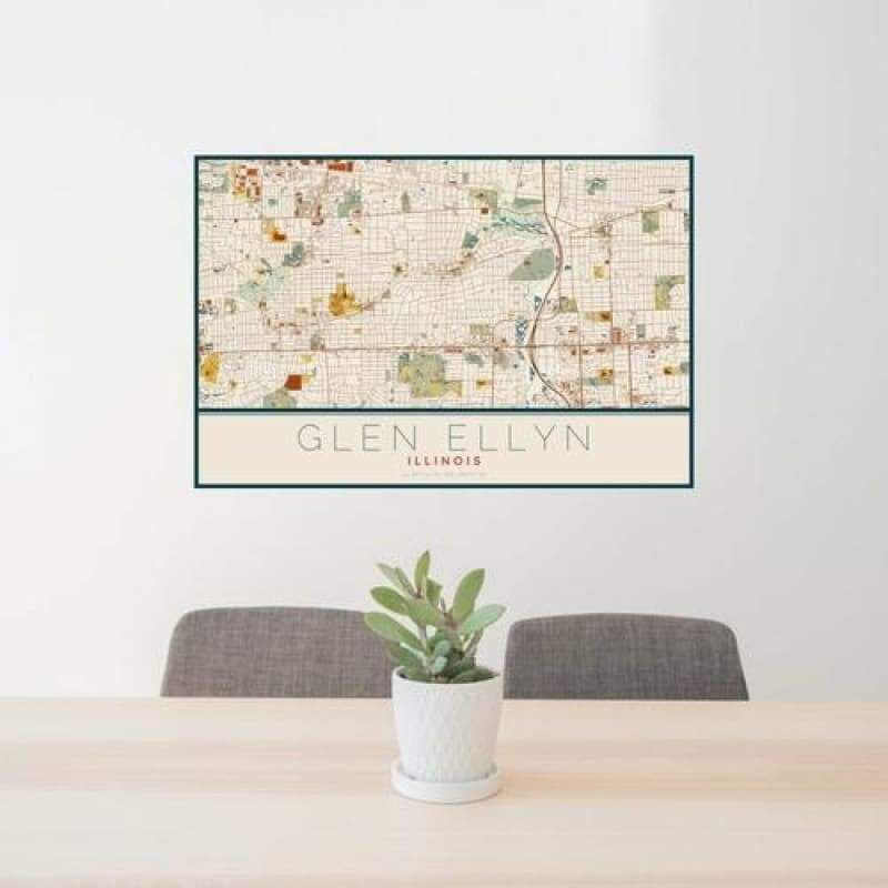 Glen Ellyn - Illinois Map Print in Woodblock