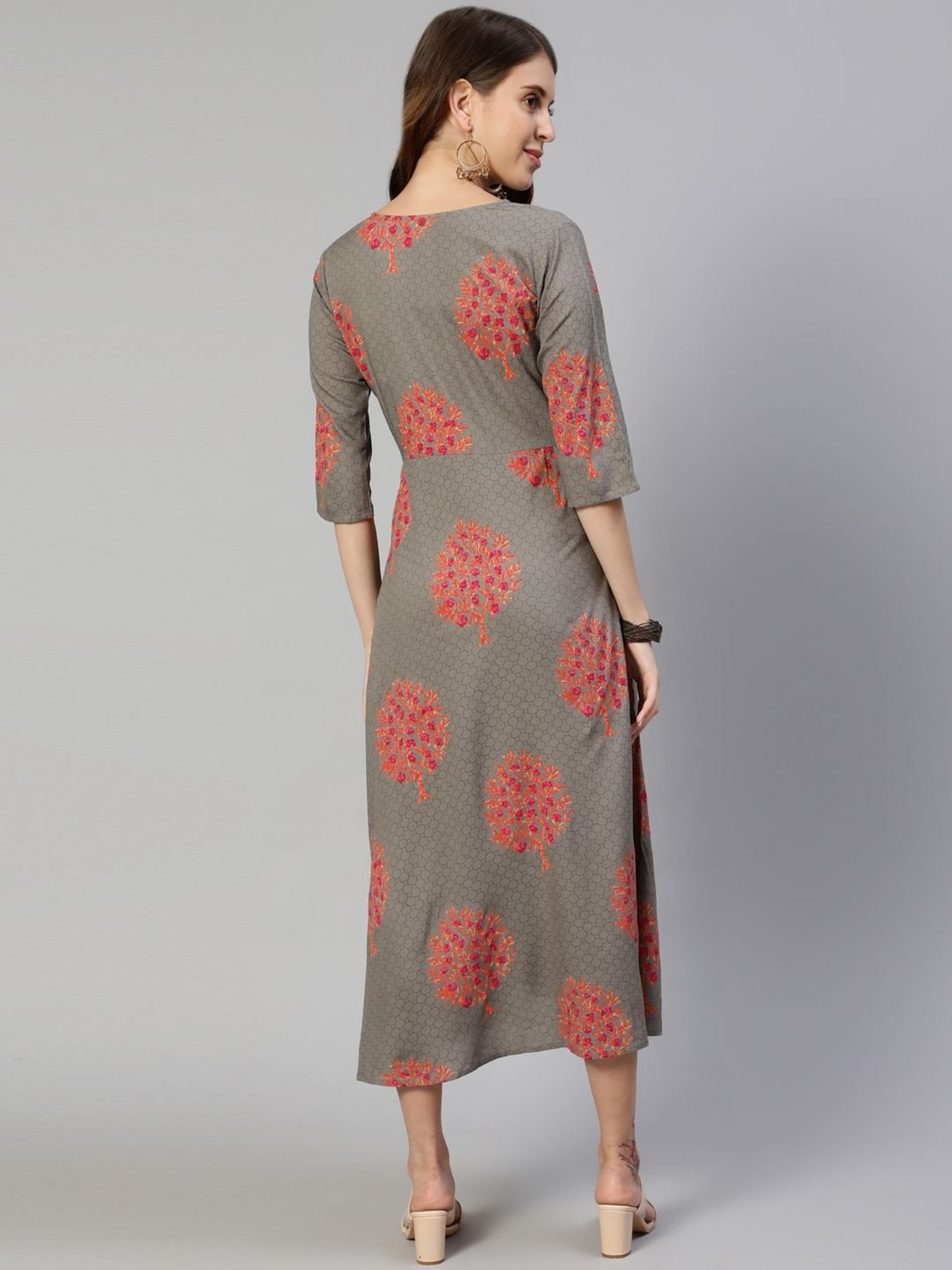 Anubhutee Grey & Red Print Maternity Dress
