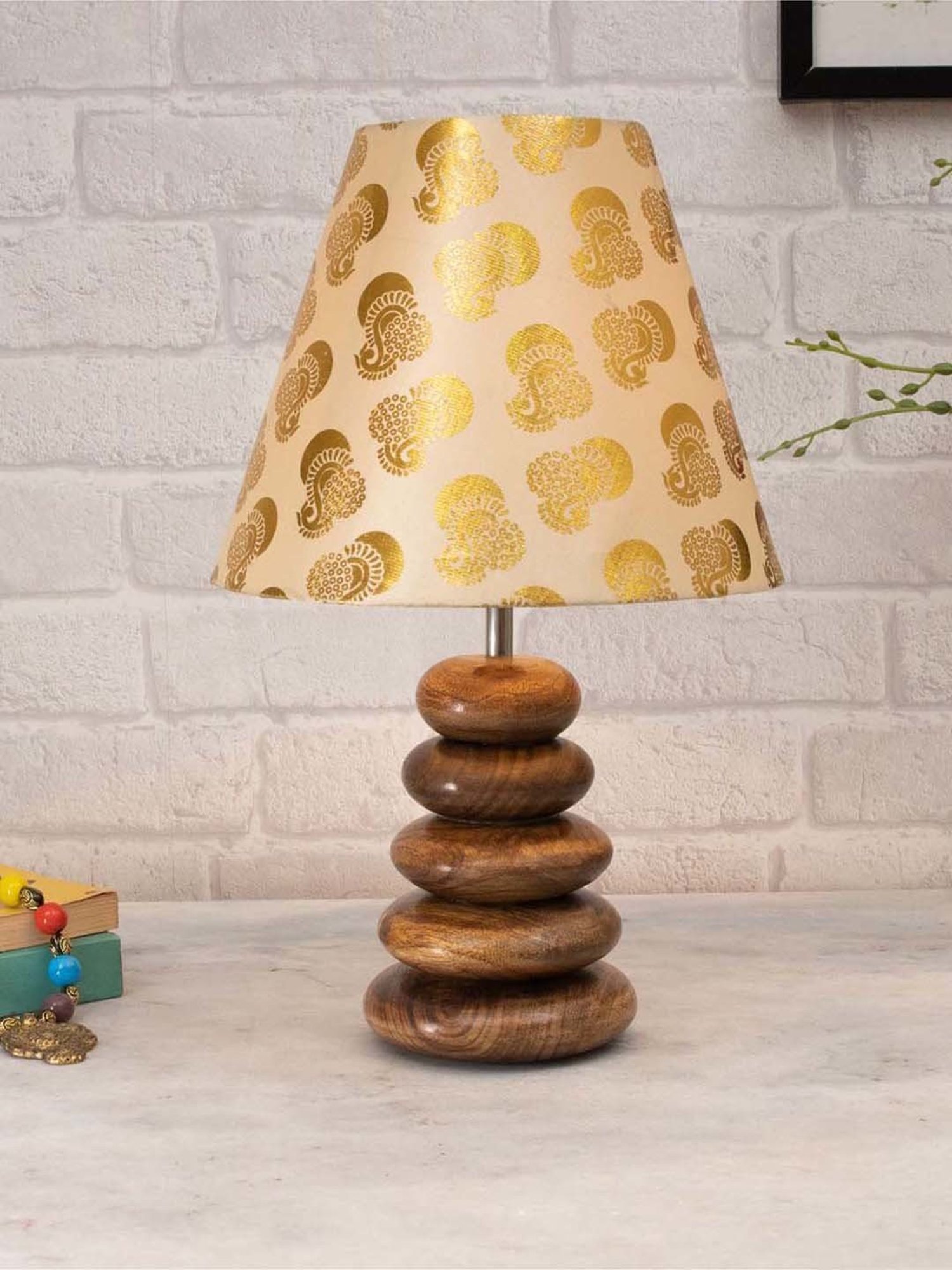 Homesake Golden & Brown Wood Bedside Desk Nightstand Table Lamp