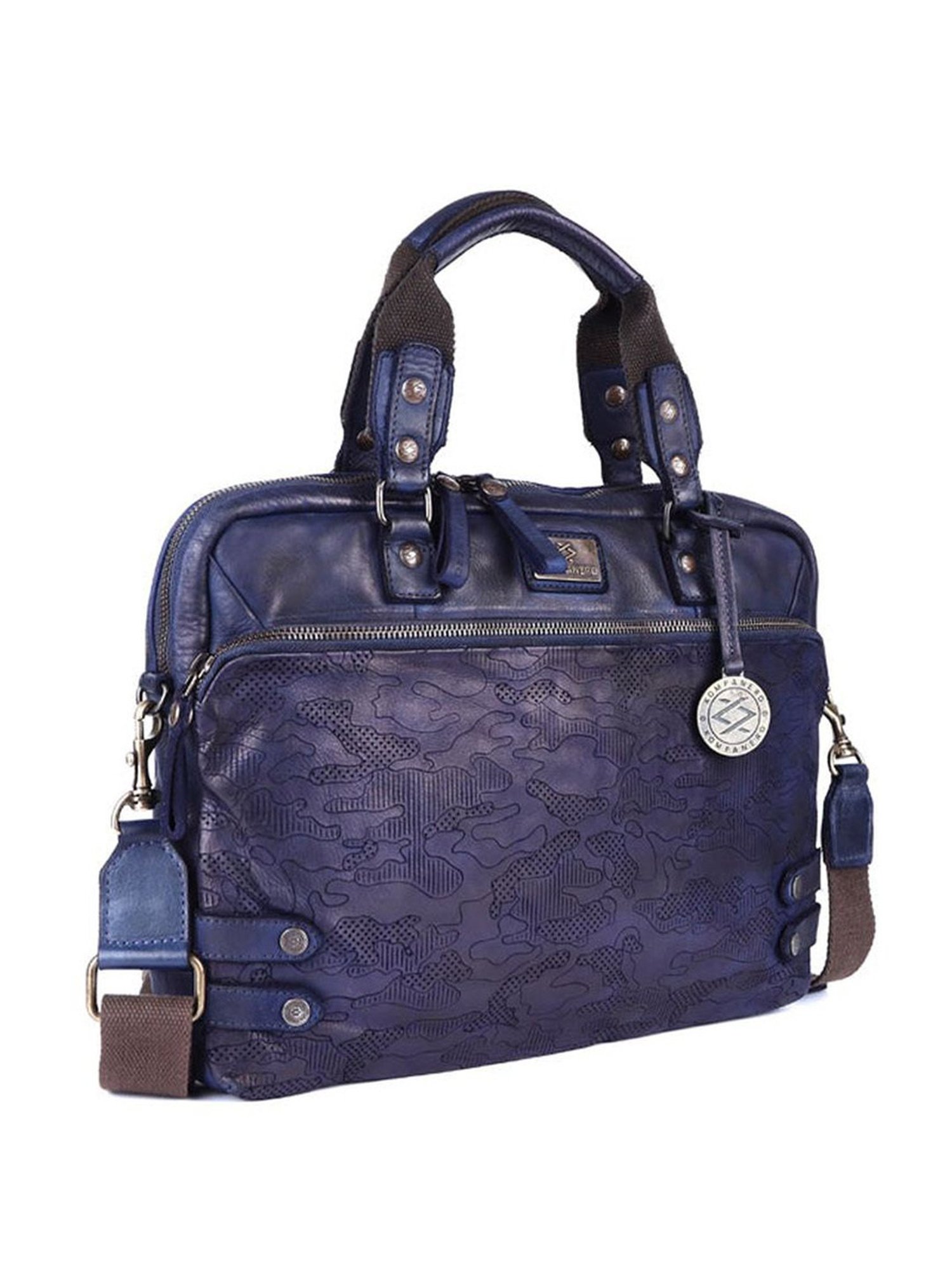 KOMPANERO Garrison Blue Leather Solid Messenger Bag