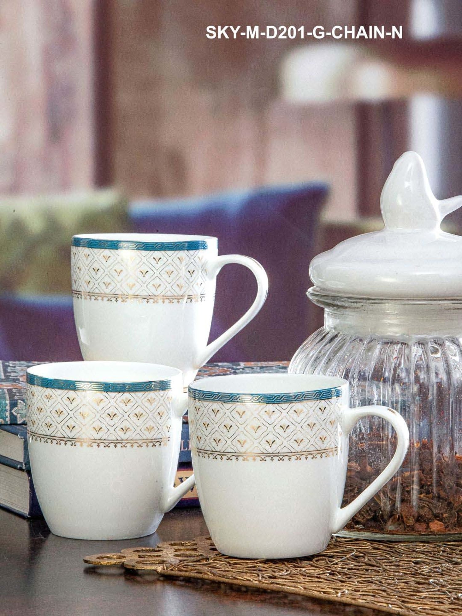 SONAKI White & Golden Bone China Coffee Mug (0.17 L) - Set of 6