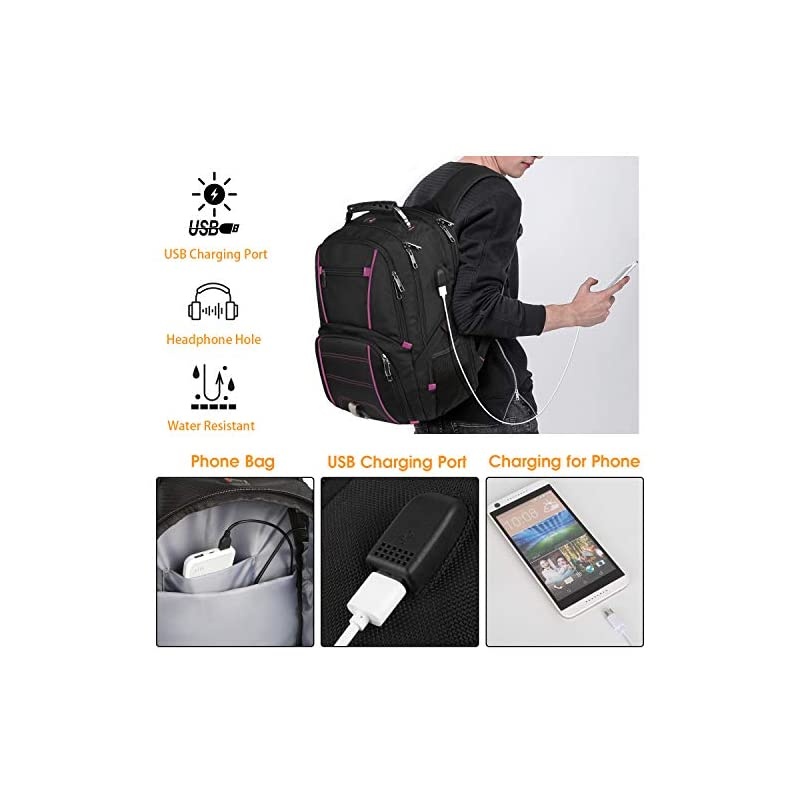 Large Travel Laptop Backpack TSA Durable Computer College School Bookbag with USB Charging Port for Men