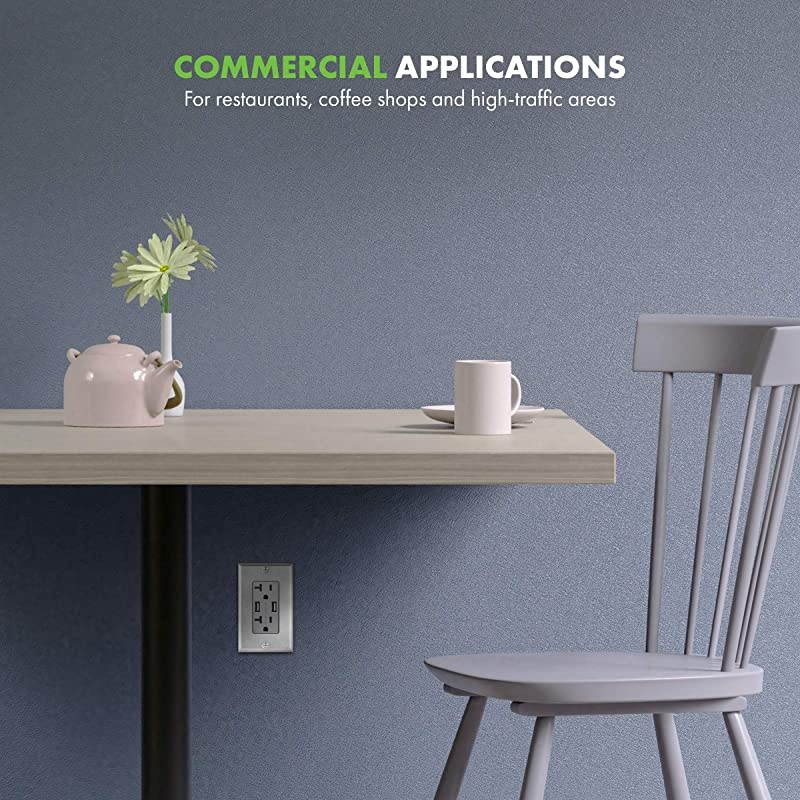 48A High Speed USB Outlet Wall Charger with Stainless Steel Decorator Wall Plate 24W 20A TamperResistant Receptacle UL Listed TU22048AGYWP7731 Gray