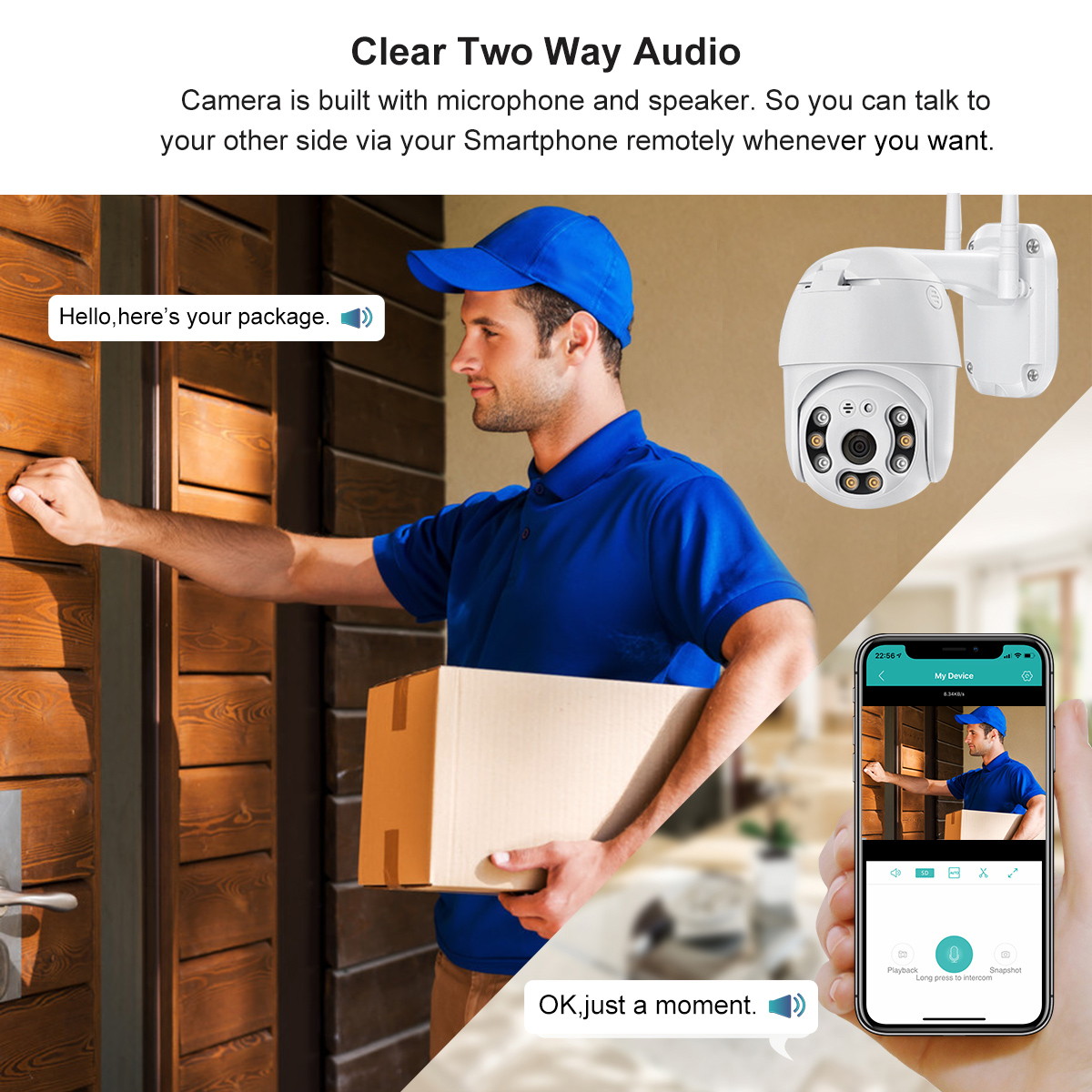 Outdoor Security Camera 1080P Home Surveillance Camera Wireless WiFi IP Camera Pan Tilt Dome Clear Night Vision  Waterproof/Two Way Audio/Motion Detection/Alarm Intelligent