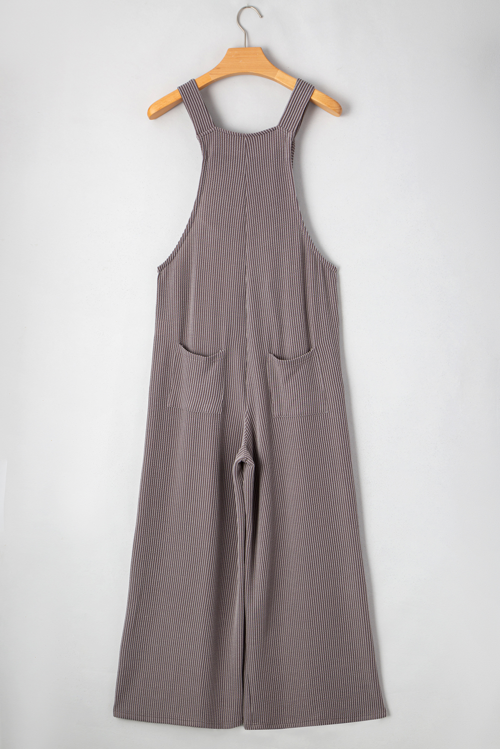 Gray Textured Wide Leg Overall with Pockets