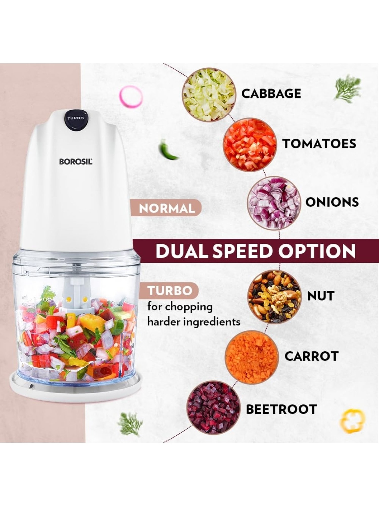 Borosil Chef Delite&iquest;Electric Chopper 260W with Stainless Steel Blades (White)