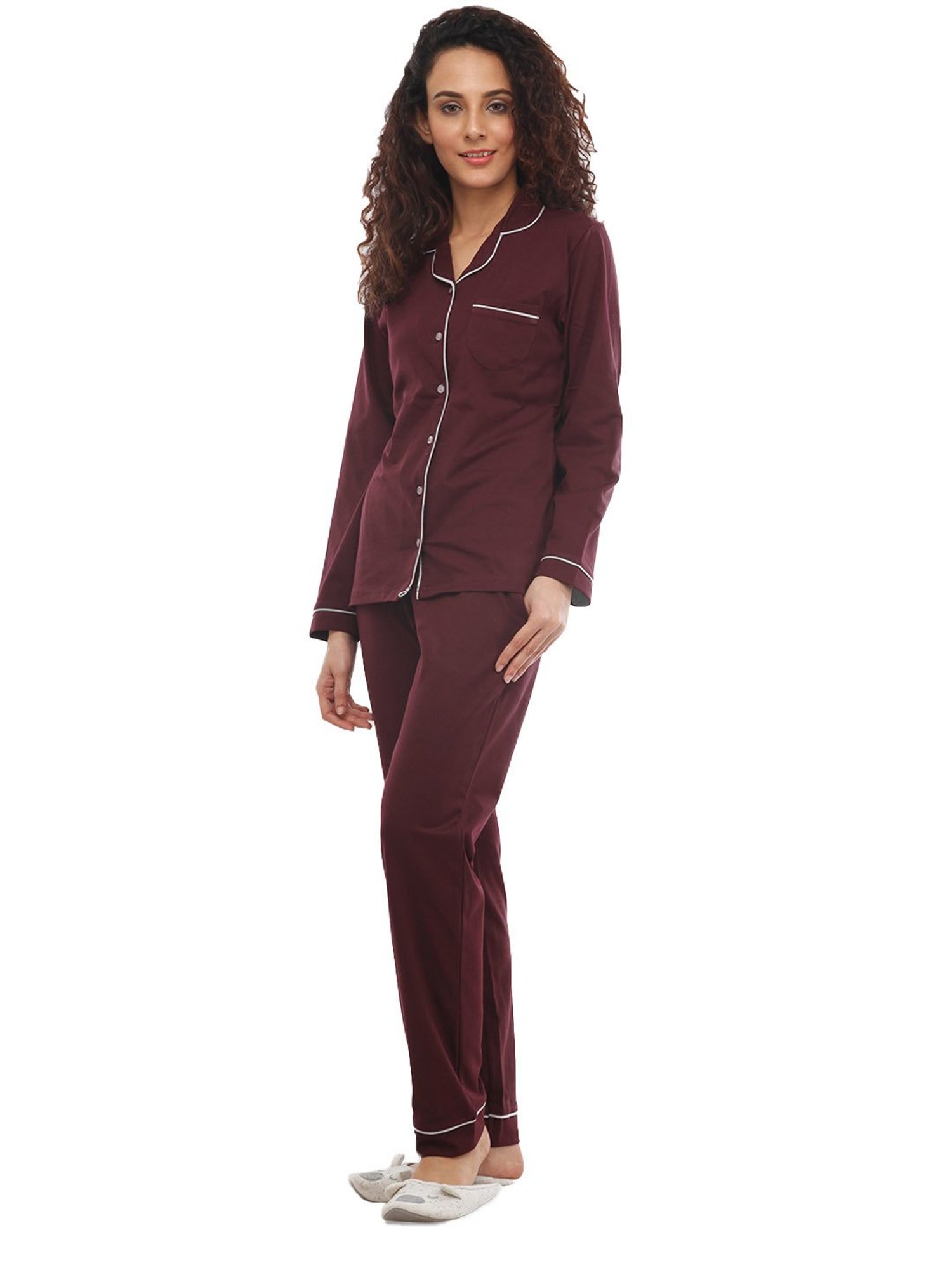 Nite Flite Maroon Cotton Shirt With Pyjamas