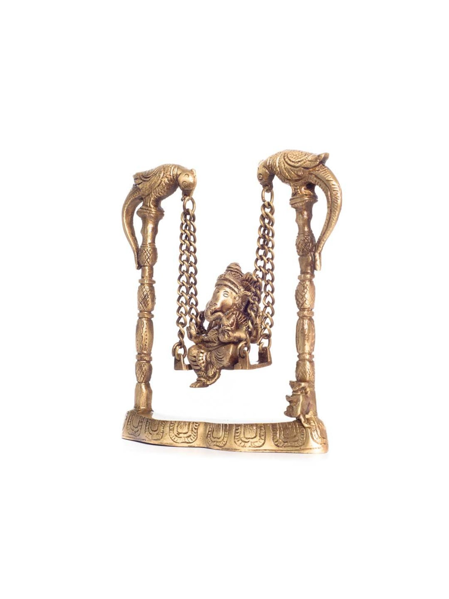 eCraftIndia Brass Lord Ganesha on Peacock Jhoola/Swing