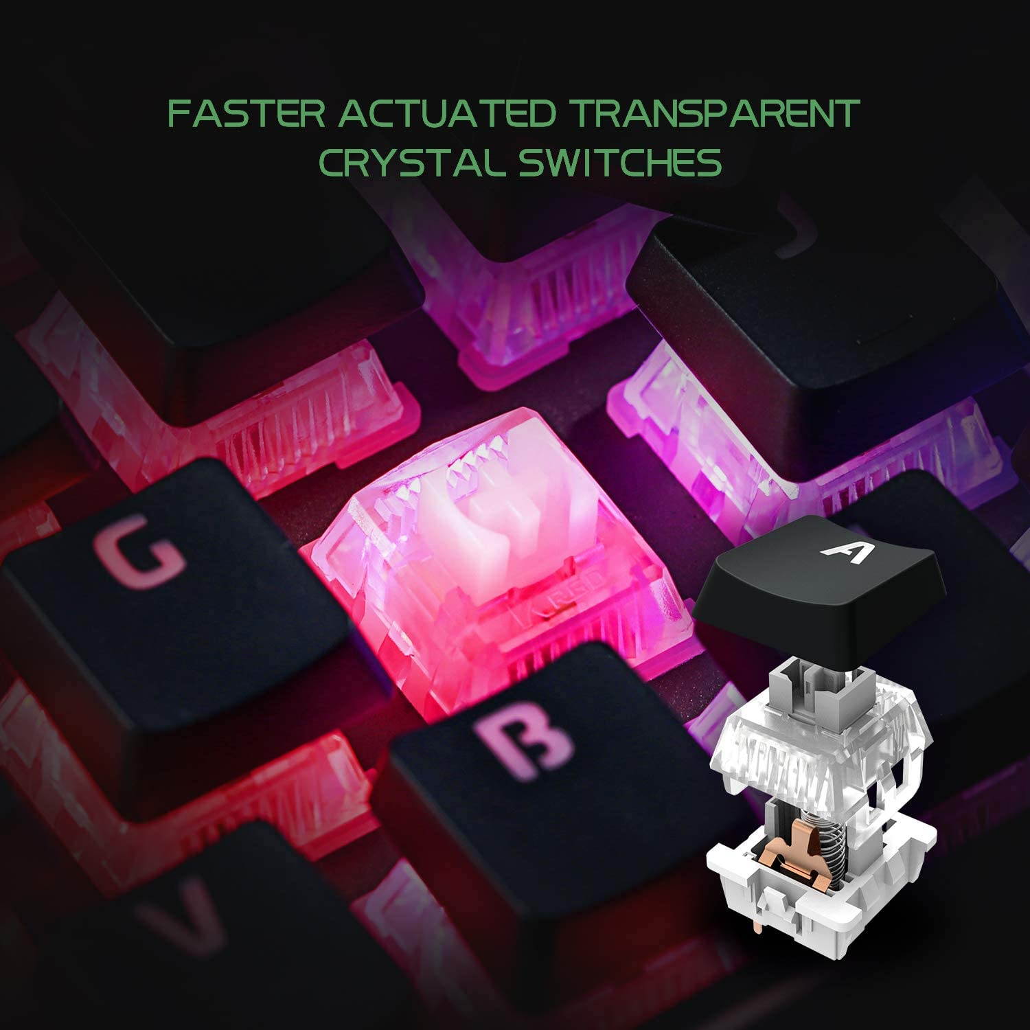 AULA L2098 RGB Mechanical Gaming Keyboard, 104 Floating-Keys Keyboard with Tactile Crystal Switches, Silver Metal Board, Magnetic Light Bar Wrist Rest Plus 4 Backlit/Media Control Knob Buttons