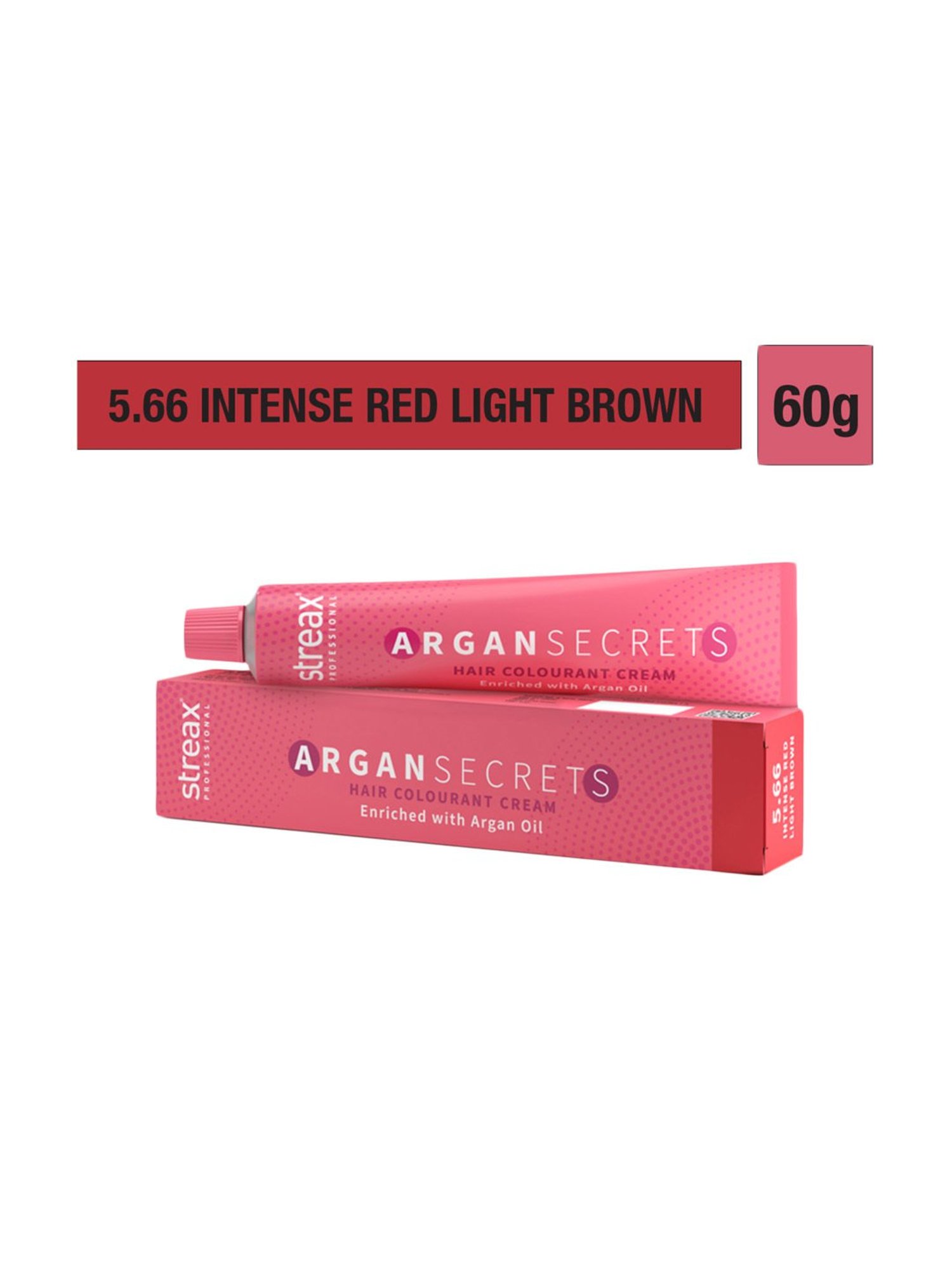 Streax Professional Argan Secret Hair Colourant Cream Intense Red Light Brown 5.66 - 60 gm