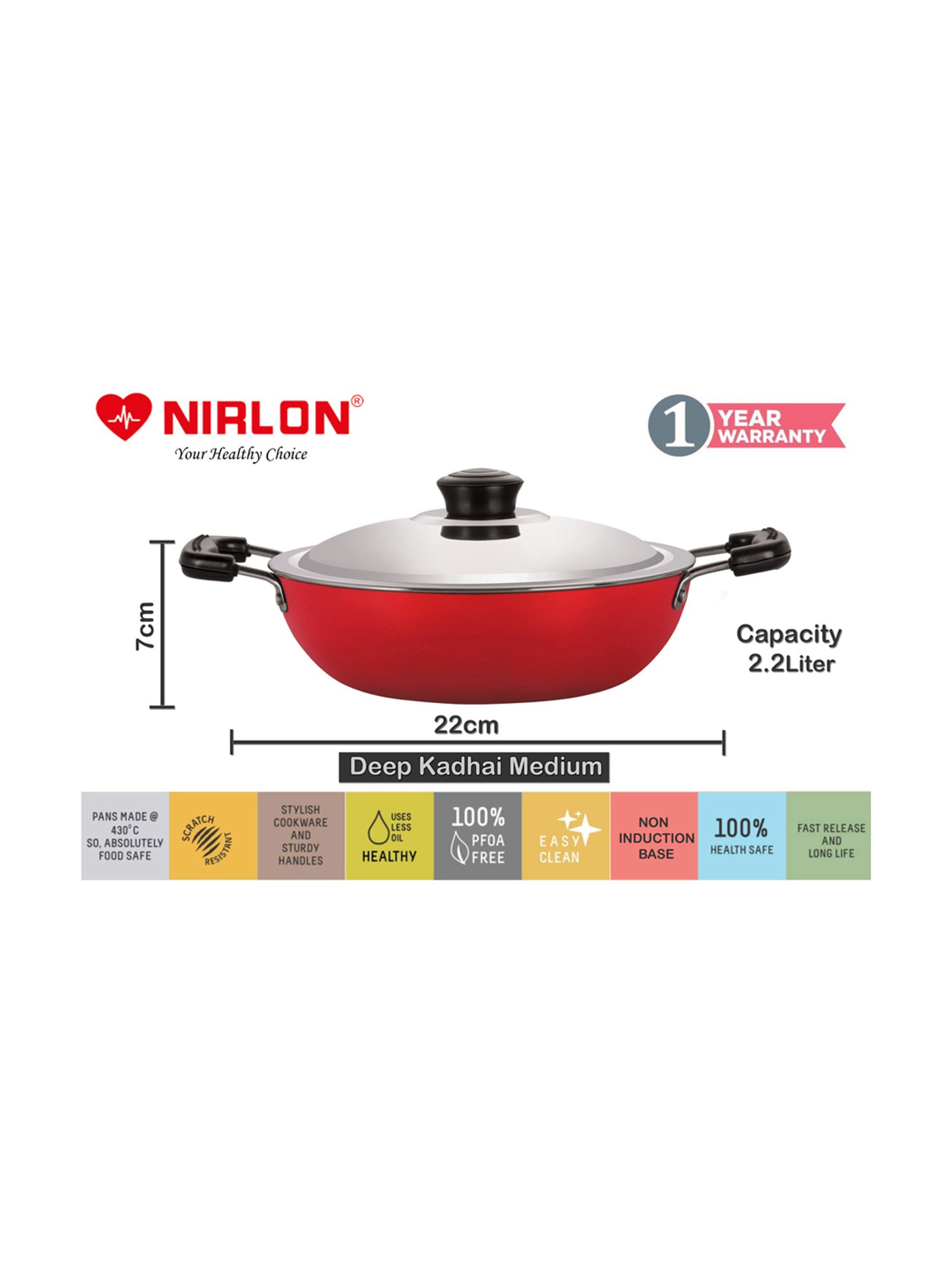 Nirlon Non-Stick Red Aluminium Non-Toxic Cookware Combo Set with Steel Lid