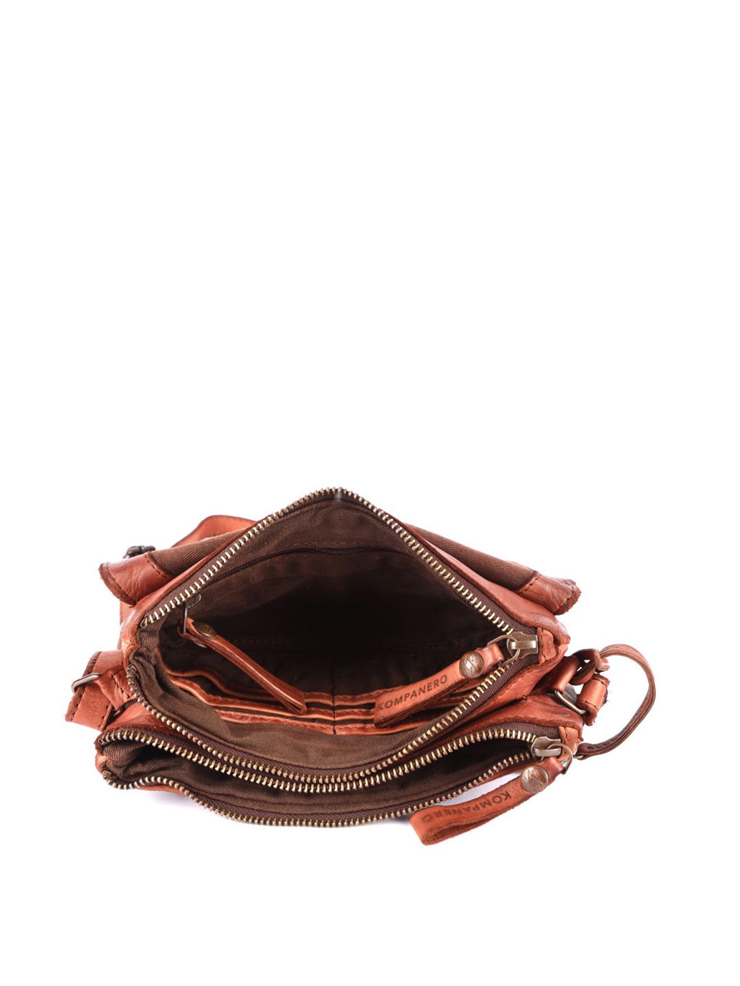 KOMPANERO Mia Cognac Leather Textured Sling Handbag