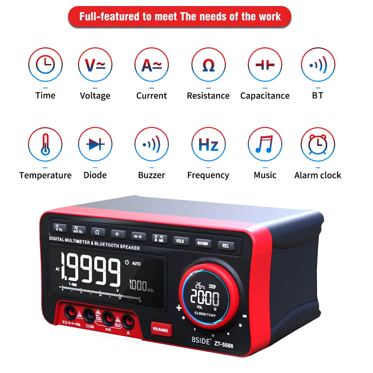 BSIDE 19999 Counts Multi-function Multimeter True RMS Digital Multimeter DC/AC Voltage and Current Meter with LCD Display Measuring AC/DC Voltage Frequency Resistance Capacitance Measure Continuity