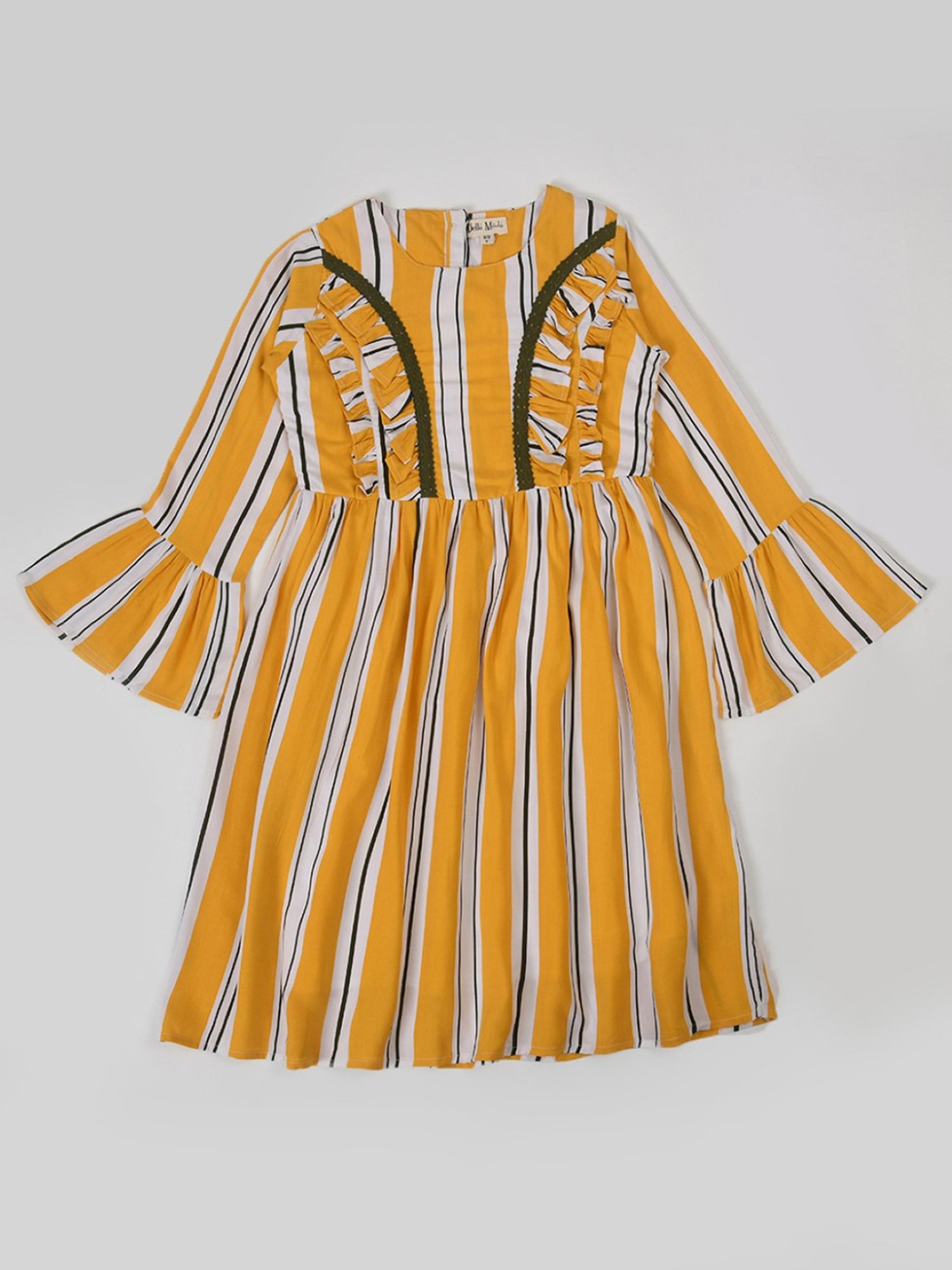 Bella Moda Kids Mustard & White Striped Fit & Flare Dress