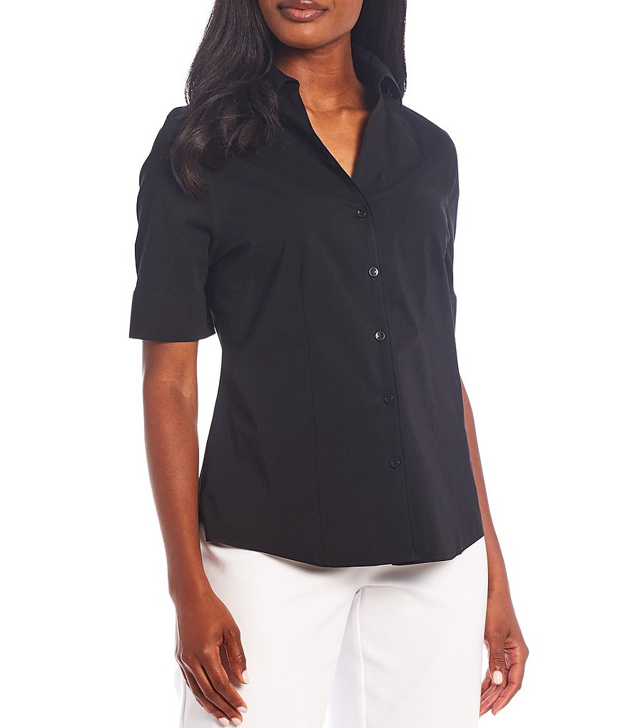 Preston & York Caroline Bow Woven V-Neck 3/4 Sleeve Blouse