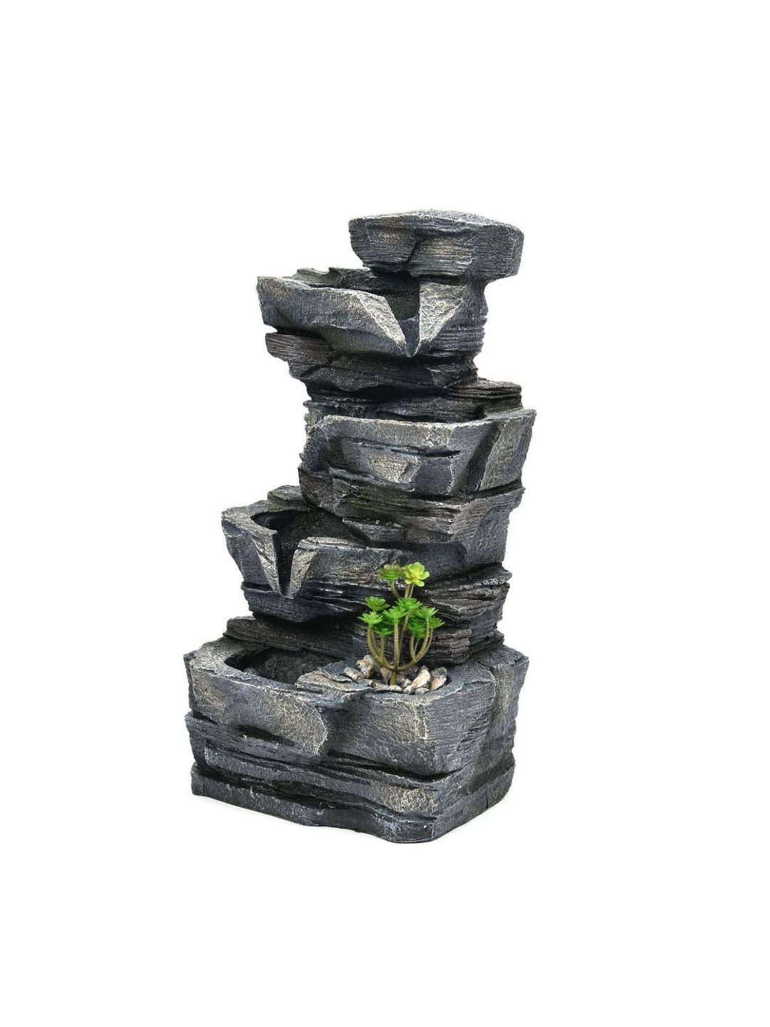 @home Grey Resin Four Bowl Decorative Water Fountain With Led Light