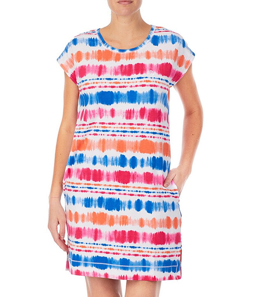 Lauren Ralph Lauren Multi Striped Print French Terry Sleep Tee Dress
