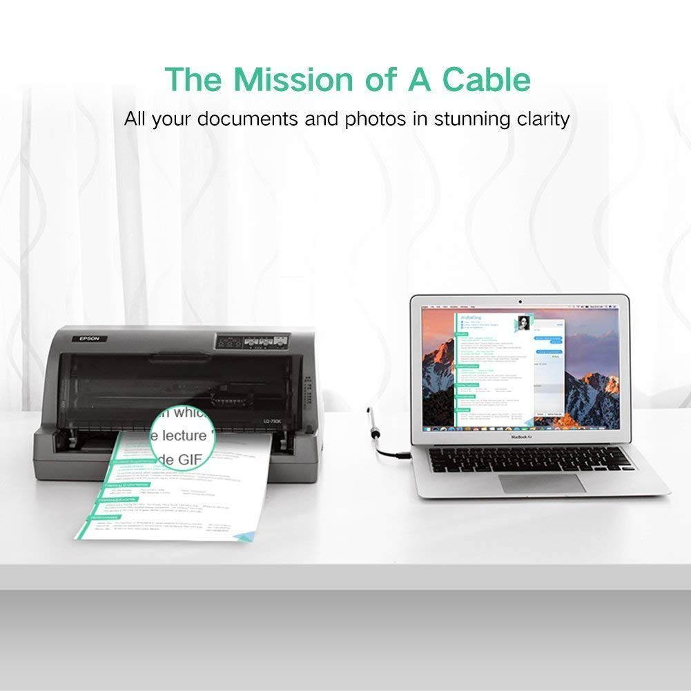 USB 2.0 Printer Cable A-Male to B-Male Cord for Canon Pixma MX922 MG2522 Epson wf-100 et-3750 (Black6 Feet Long)