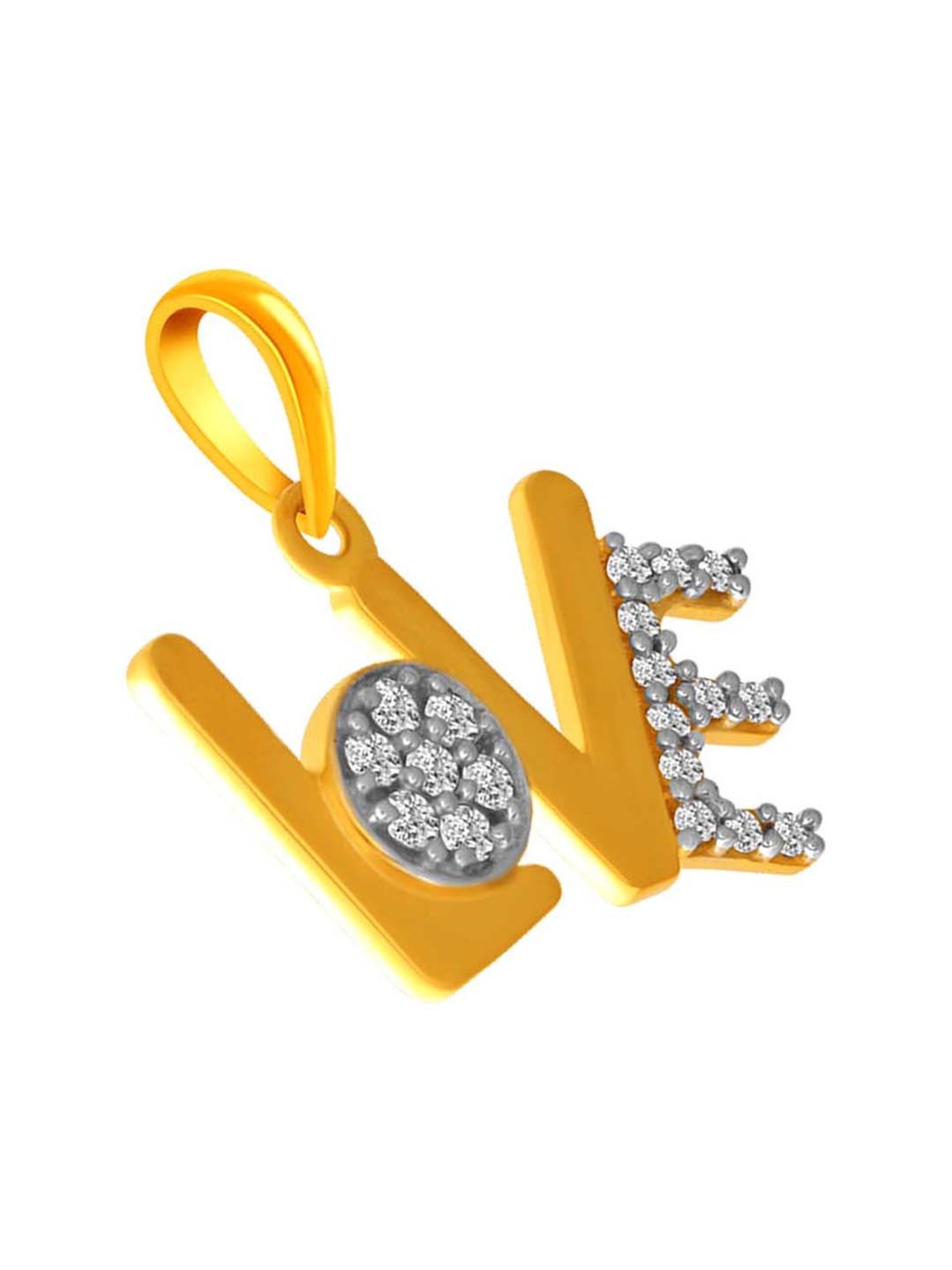 P.C. Chandra Jewellers 14k Yellow Gold Studded 'LOVE' Pendant for Women & Girls