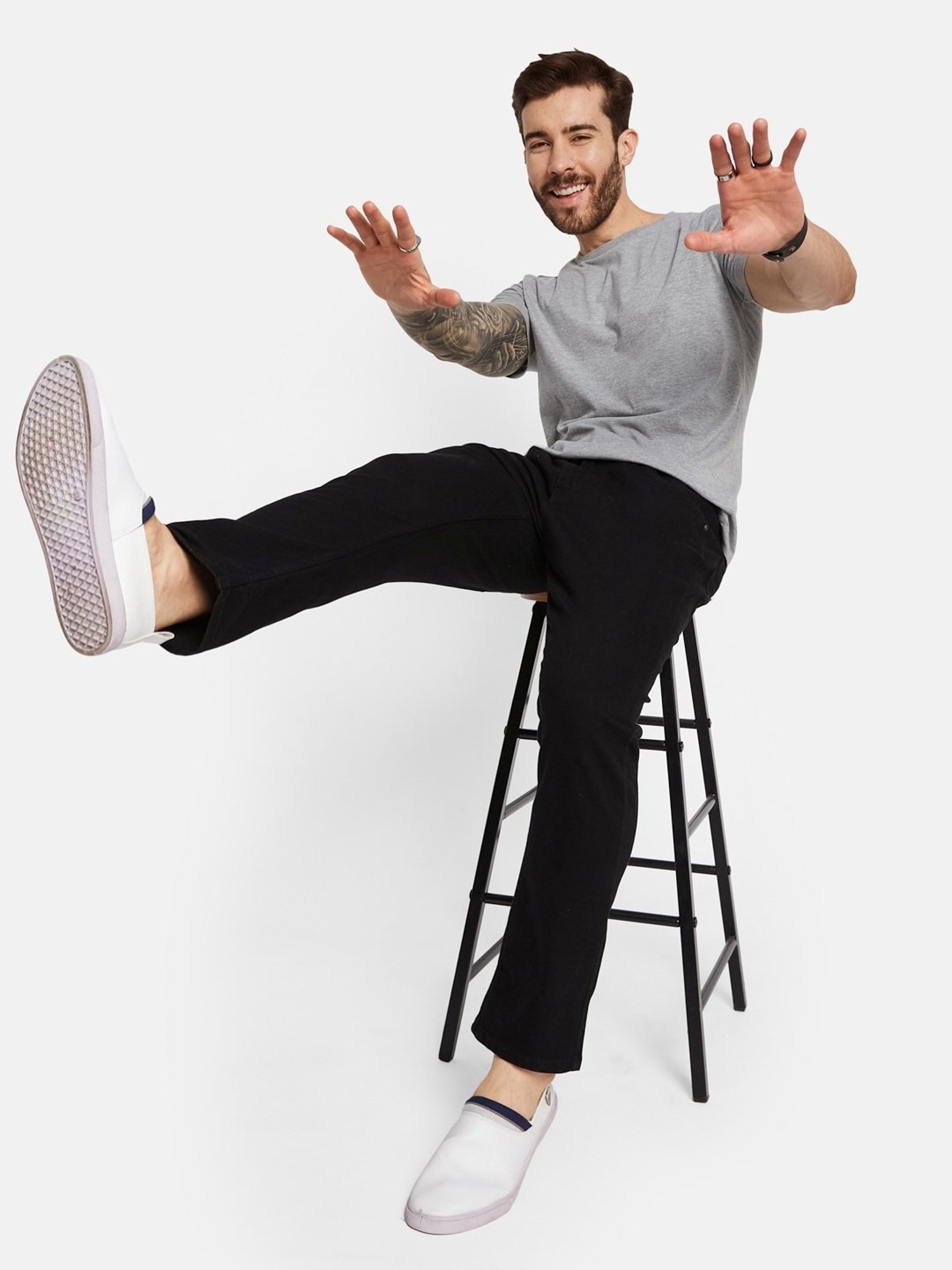 Octave Black Cotton Regular Fit Jeans