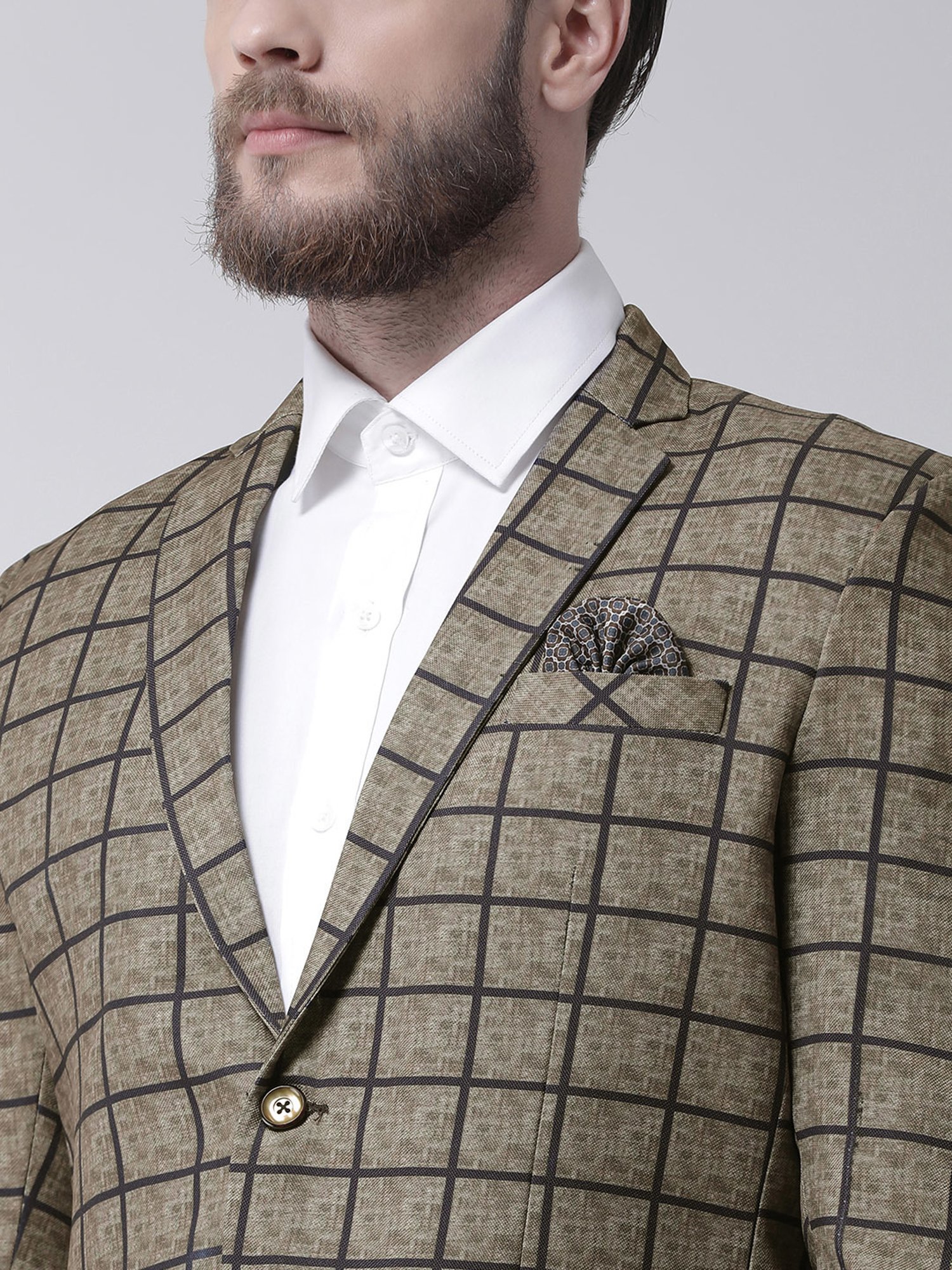 Hangup Plus Olive & Black Regular Fit Check Blazer