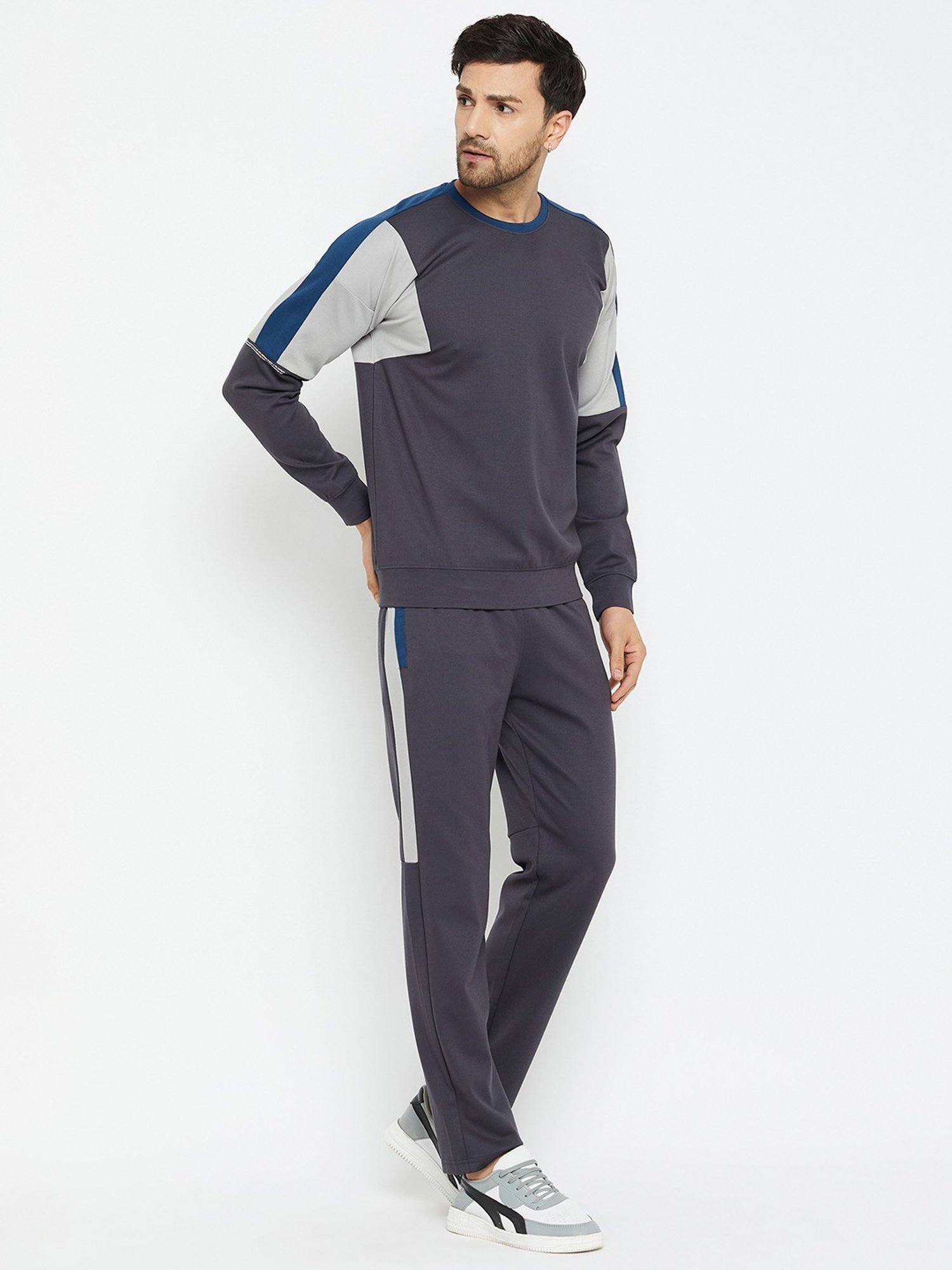 Okane Grey Regular Fit Colour Block Co-Ord Set