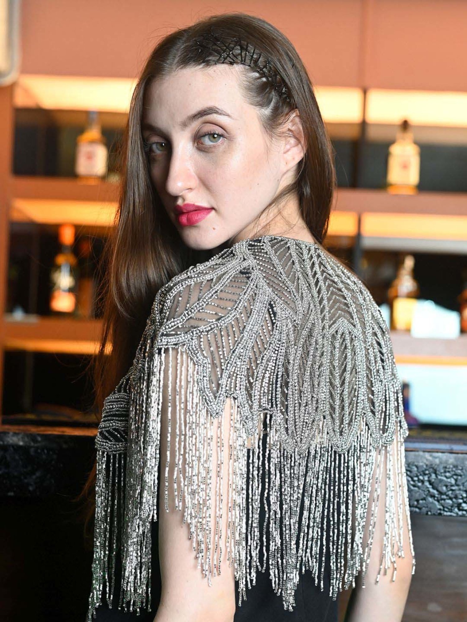 Odette Black & Silver Embellished Fancy Cape