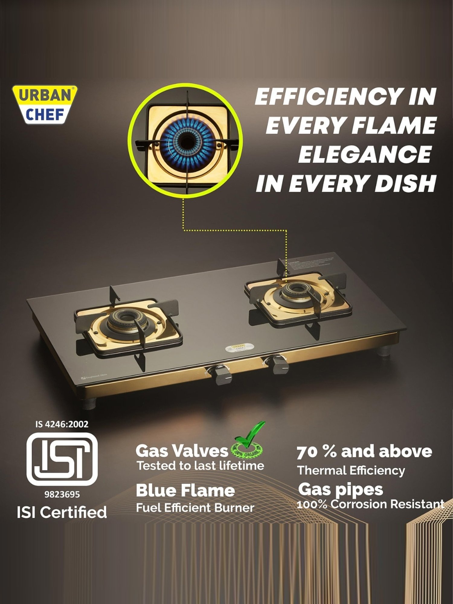 Urban Chef Gas Stove with 2 Burners ( Gold )