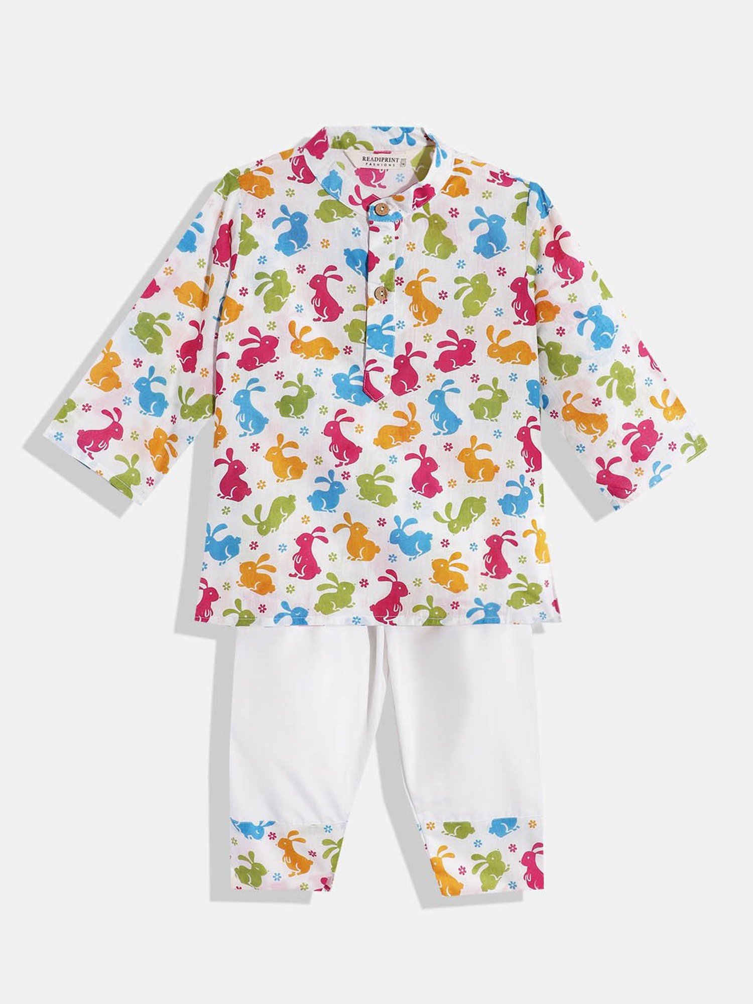 READIPRINT FASHIONS Kids White Printed Full Sleeves Kurta with Pyjamas