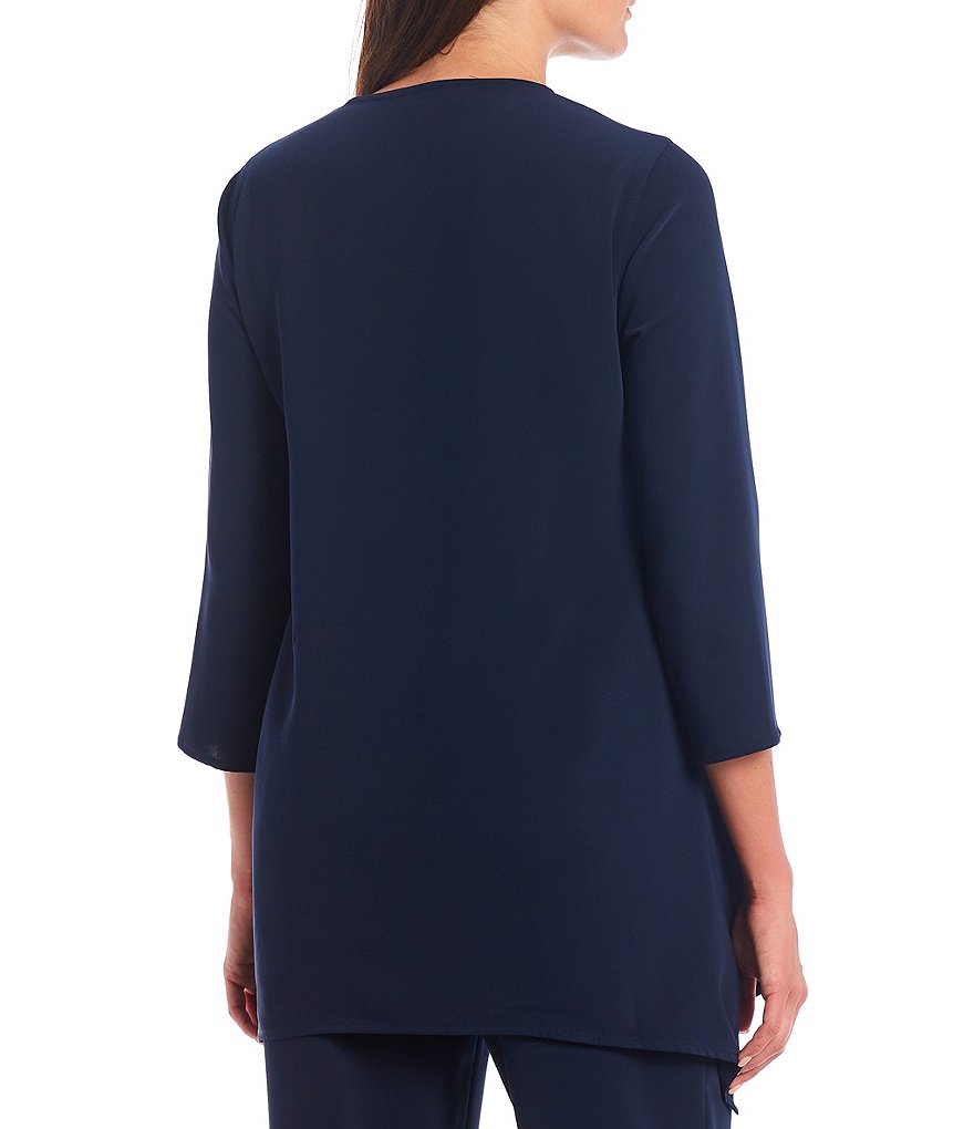 Caroline Rose Matte Crepe V-Neck 3/4 Sleeve Side Drape Swing Tunic