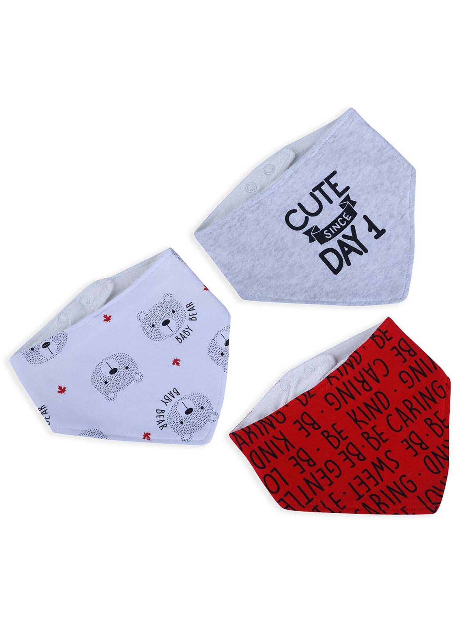 Baby Moo Kids Red & White Cotton Printed Bib (Pack of 3)