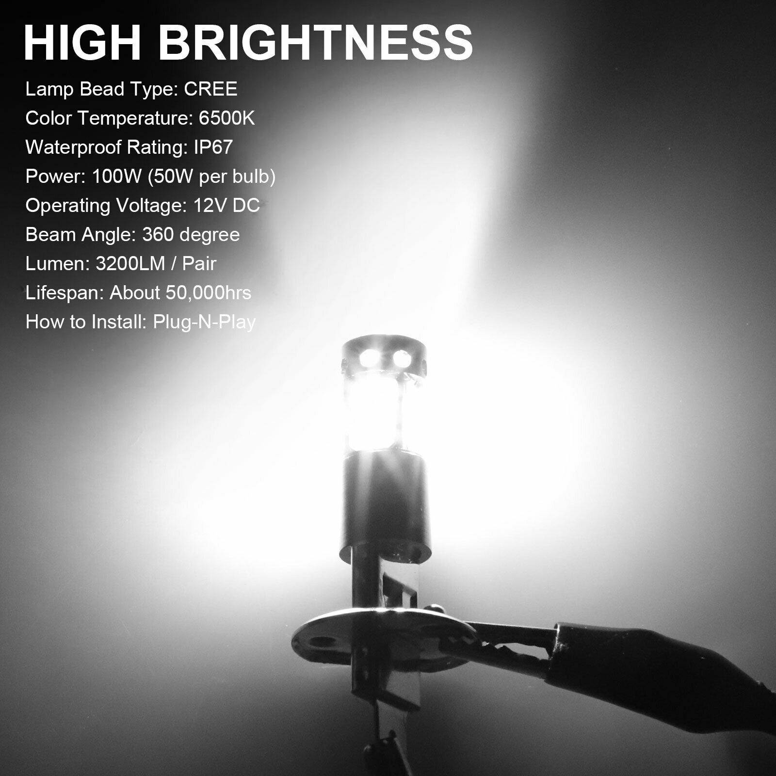 4PCS H1 200W CREE LED Headlight Bulbs Kit Fog Driving Light 6500K Super White