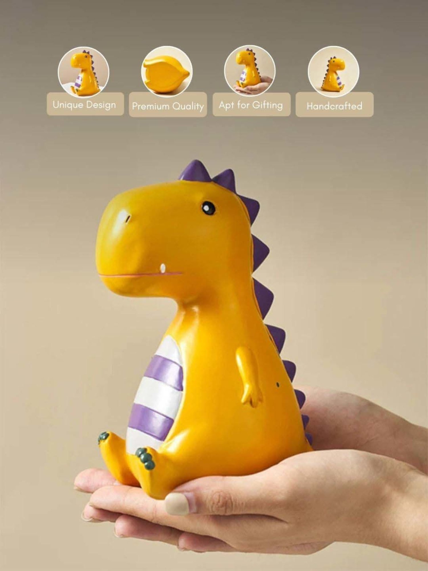 Nestasia Yellow & Purple Resin Made Dinosaurs Showpiece For Home Decoration I Perfect For Kids