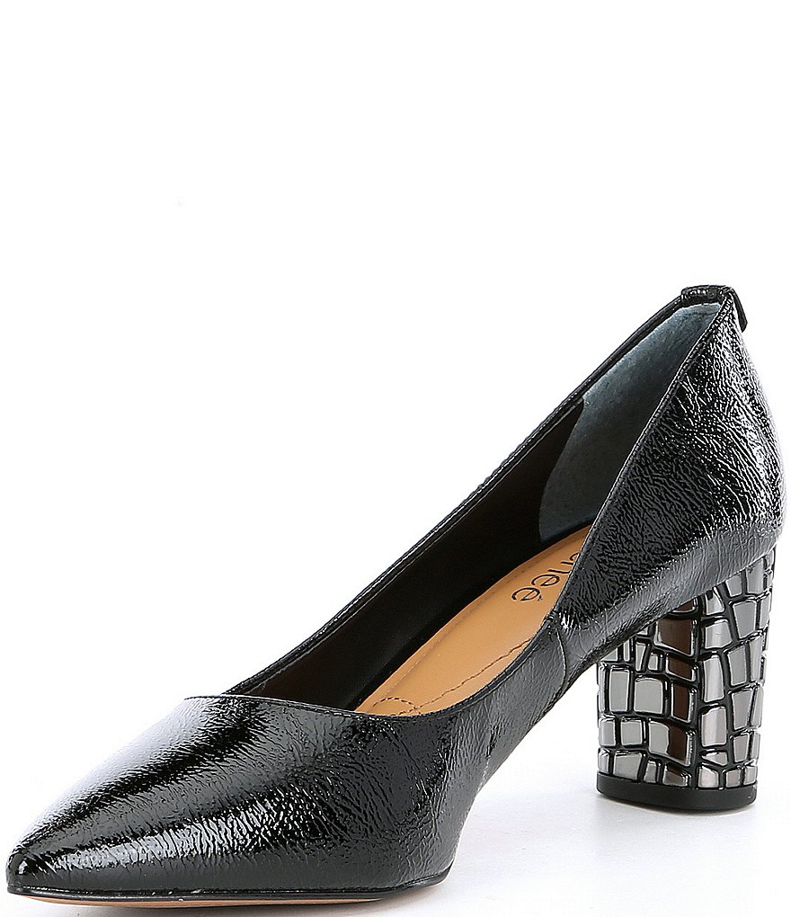 J. Renee Vaneeta Patent & Croc Embossed Metal Heel Pumps