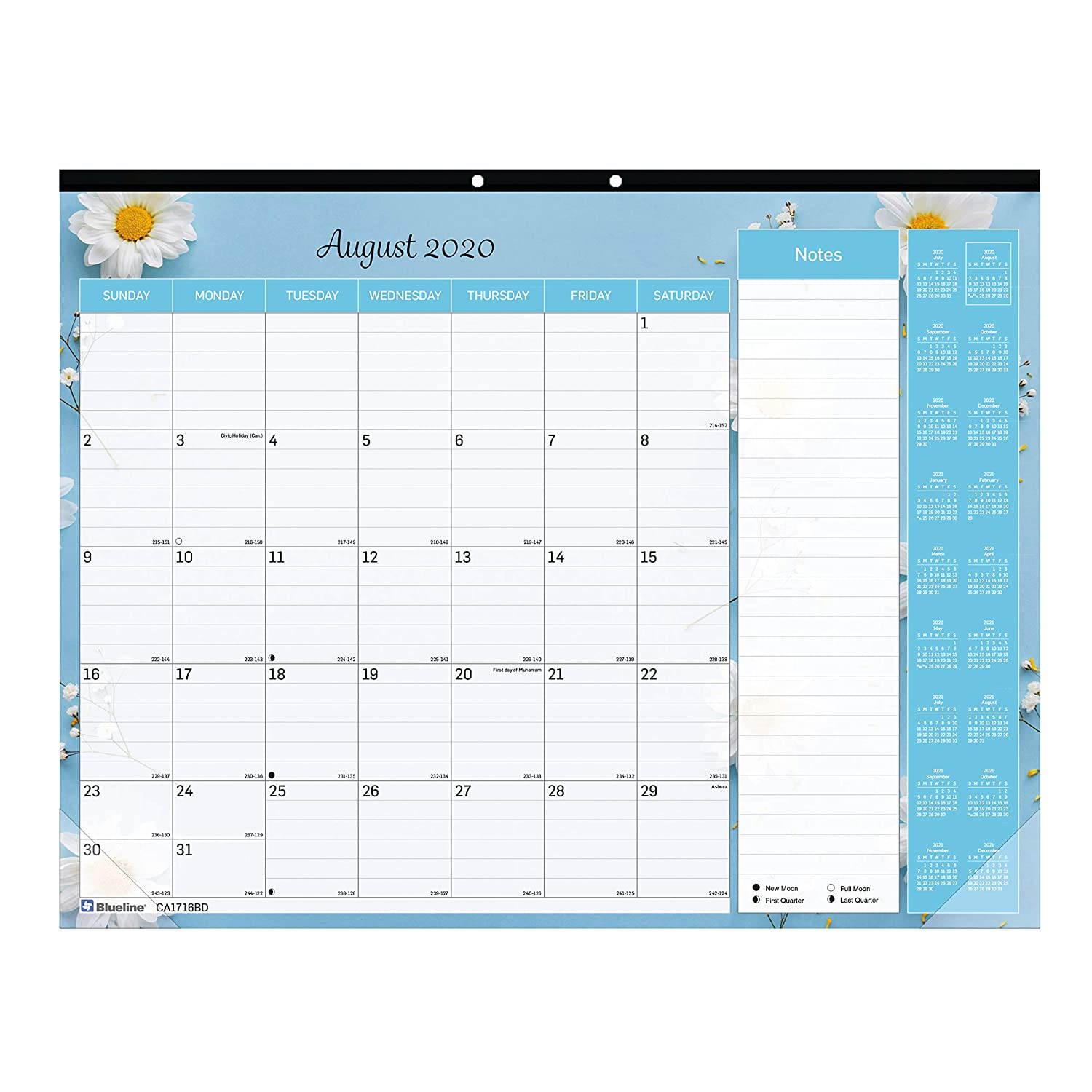 Blueline Academic Monthly Desk Pad, 18-Month, July 2020 to December 2021, English, 22 X 17 Inches, Floral Design (CA1716BD-21)