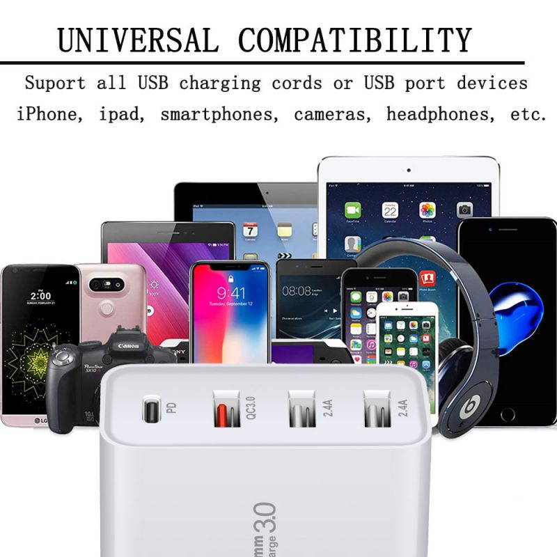 Gigbird 48W USB wall charger, 30W PD Portable Charger, Quick Charge 3.0 charger block, suitable for iPhone 12, 12 Pro, 12 Pro Max, 11, iPad, Galaxy S10e/S10/S9/S8/Plus, Note 9/8 and more.(Black)