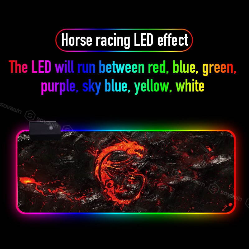 RGB Gaming Mouse Pad Large XL Red Dragon Pattern Computer Desk Mat Pad with LED Backlight For PC Laptop support Custom