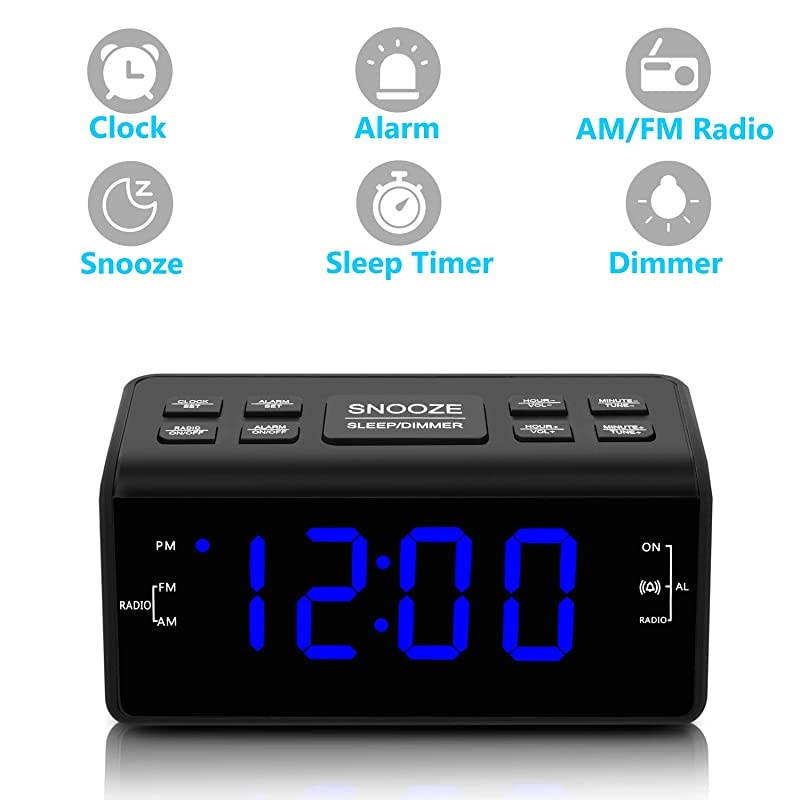 Clock Clocks for Bedrooms with AMFM RadioDimmerSnoozeBattery Backup