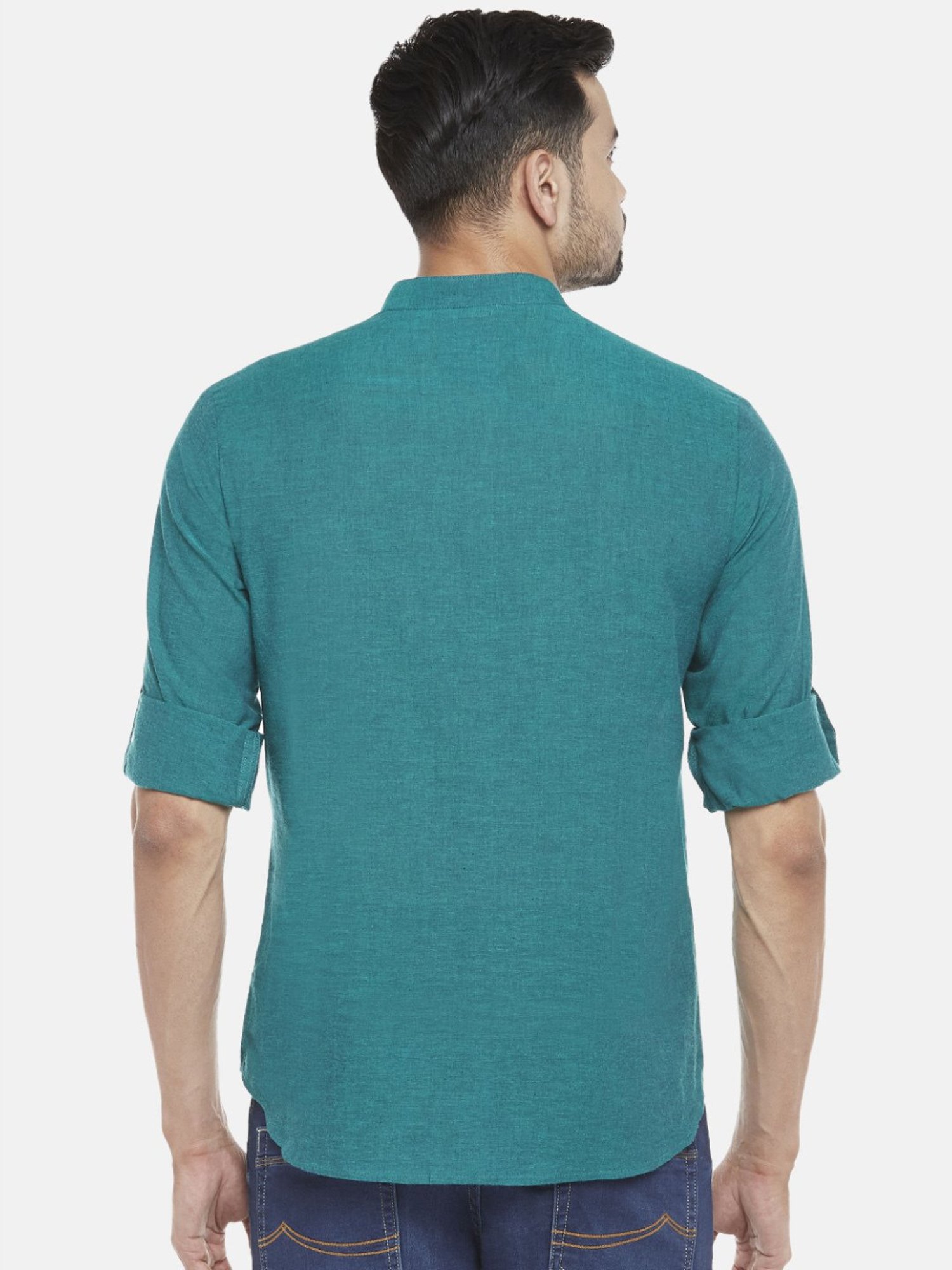 Indus Route by Pantaloons Teal Cotton Regular Fit Short Kurtas