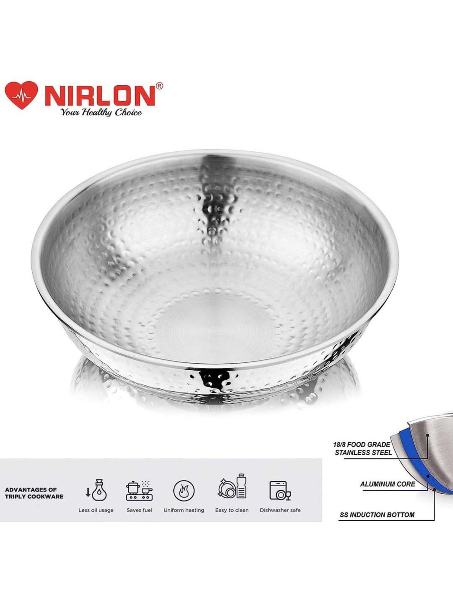 ALLO Silver Stainless Steel Induction Friendly Triply Kadhai (3 L)