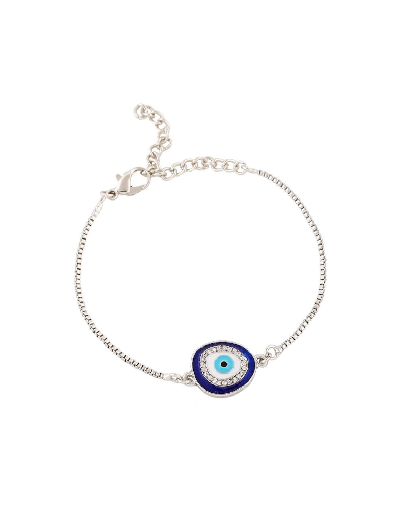 Estele Rhodium-Plated Evil Eye Bracelet with Crystals for Women