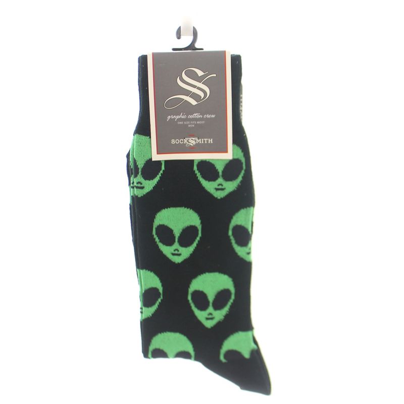 Novelty Socks 10.0" Come In Peace Black Cotton Crew Alien Socksmith  -  Socks