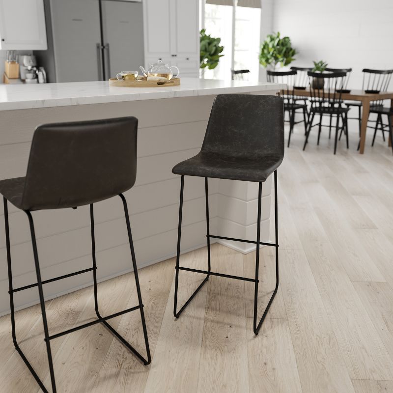 Merrick Lane 30 inch Faux Leather Bar Height Bucket Seat Stools in Dark Gray, Set of 2